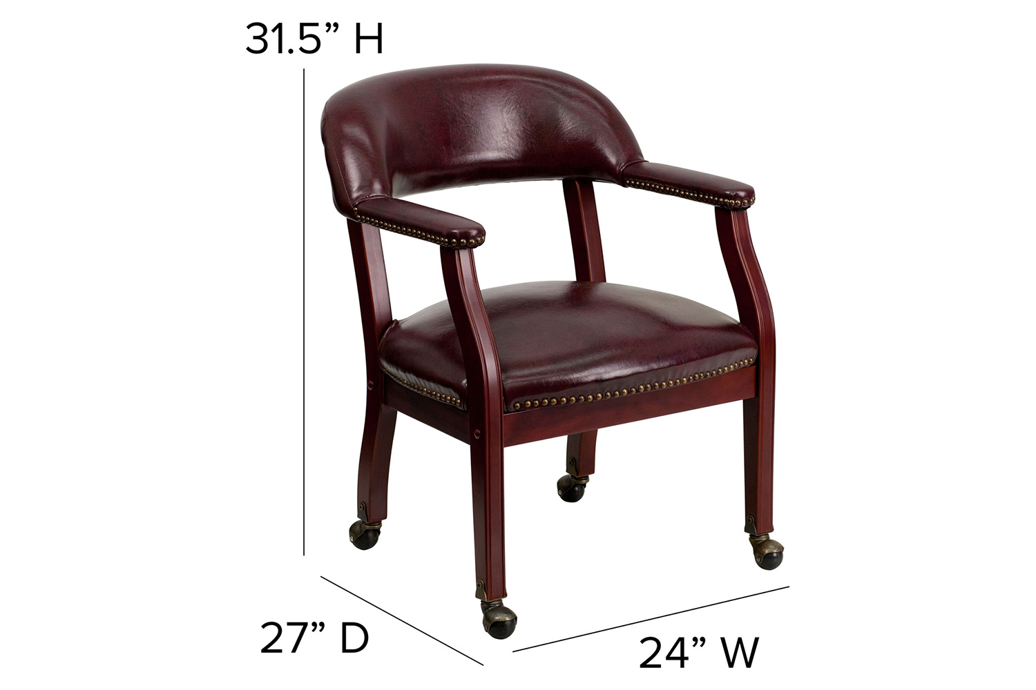 BLNK Sarah Vinyl Luxurious Conference Chair with Accent Nail Trim and Casters - Oxblood