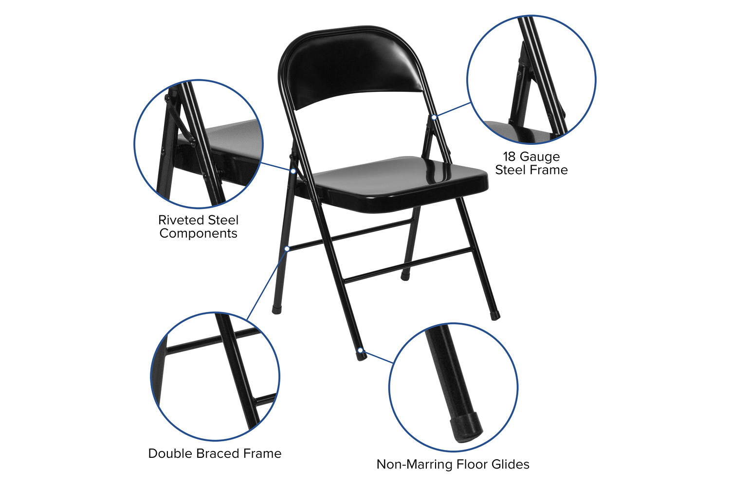 BLNK HERCULES Series Double Braced Metal Folding Chair - Black