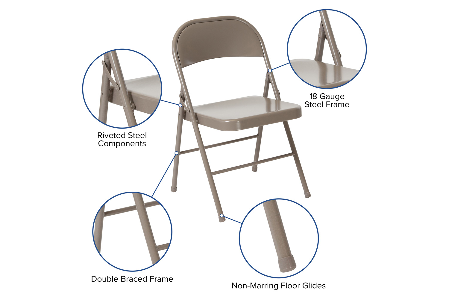 BLNK HERCULES Series Double Braced Metal Folding Chair - Gray