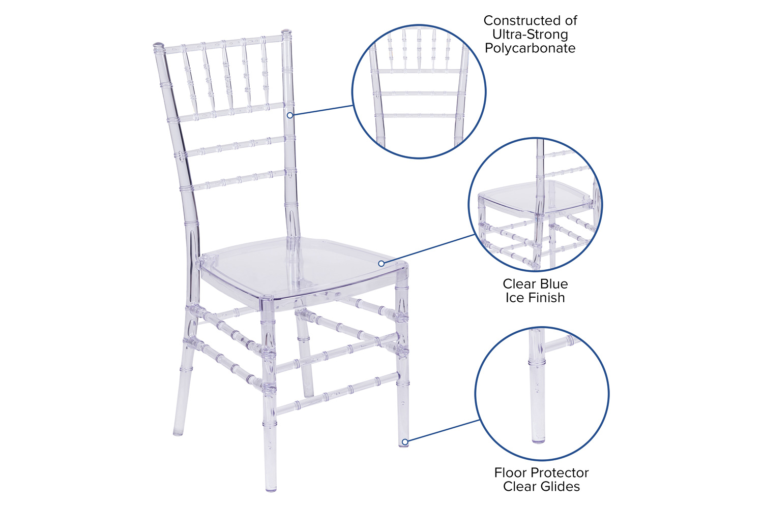 BLNK Flash Elegance Chiavari Stacking Chair - Crystal Ice Blue