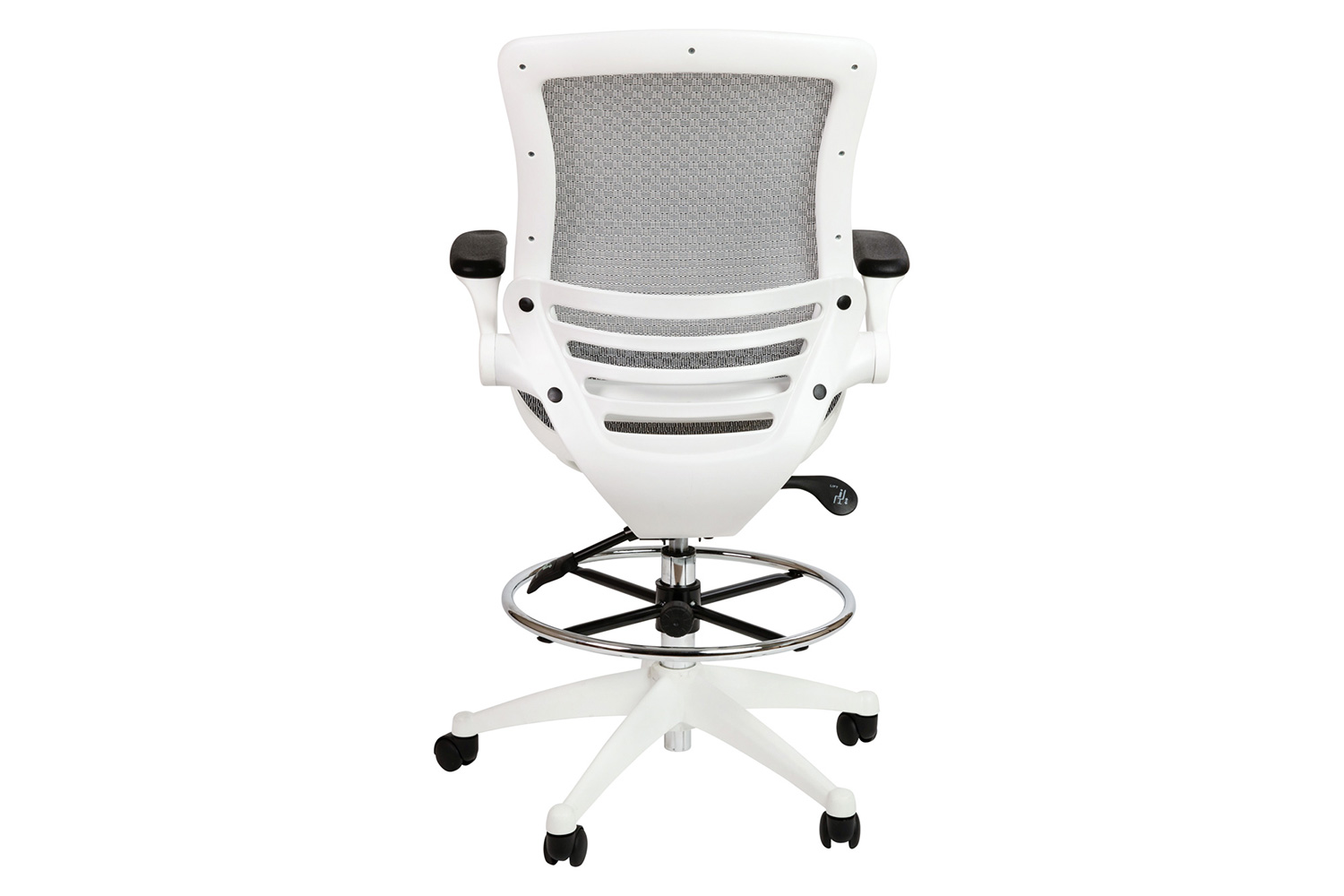 BLNK Waylon Mid-Back Mesh Drafting Chair with Flip-Up Arms - White Frame