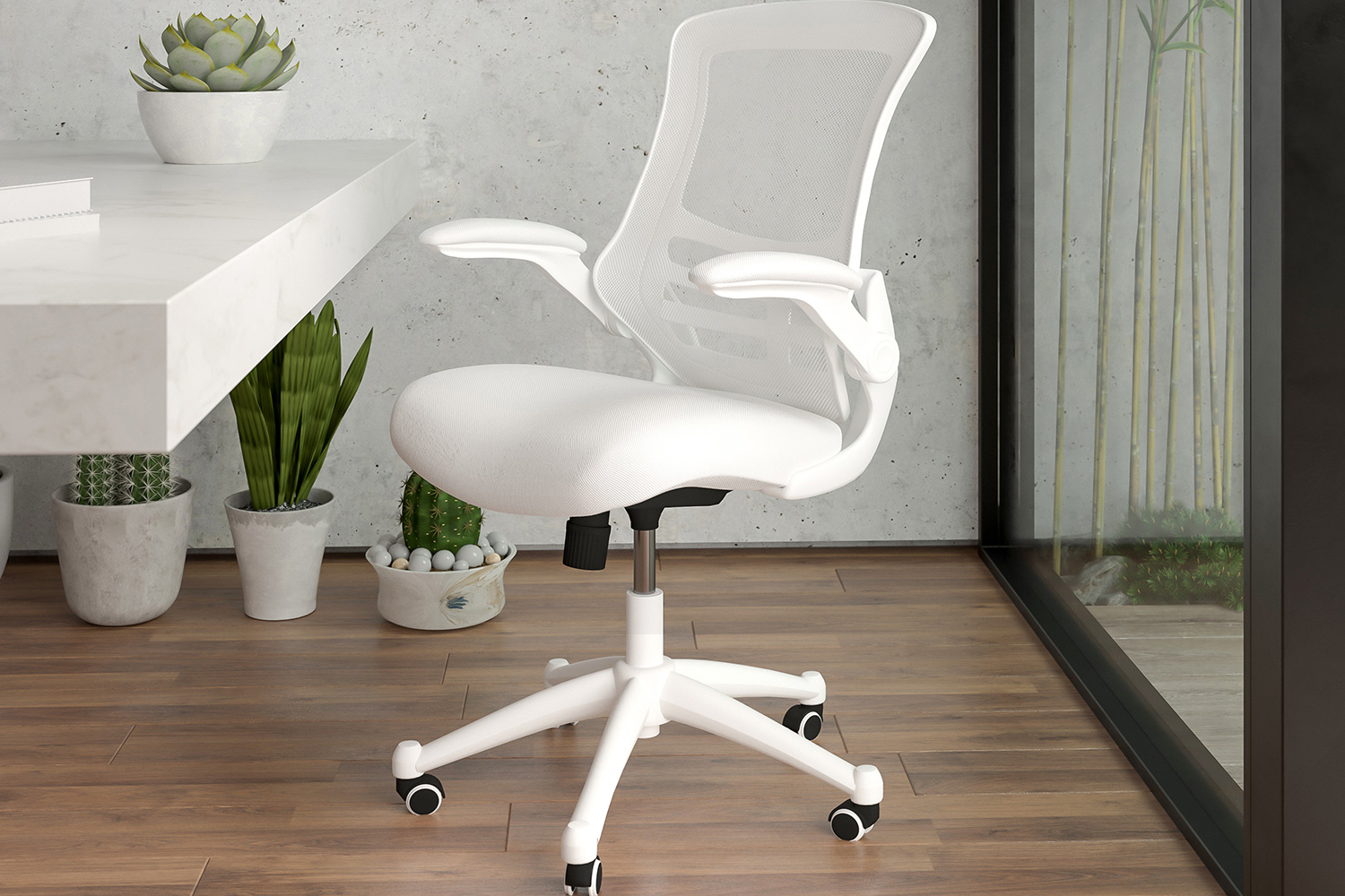 BLNK - Kelista Mid-Back Mesh Swivel Ergonomic Task Office Chair with White Frame and Flip-Up Arms