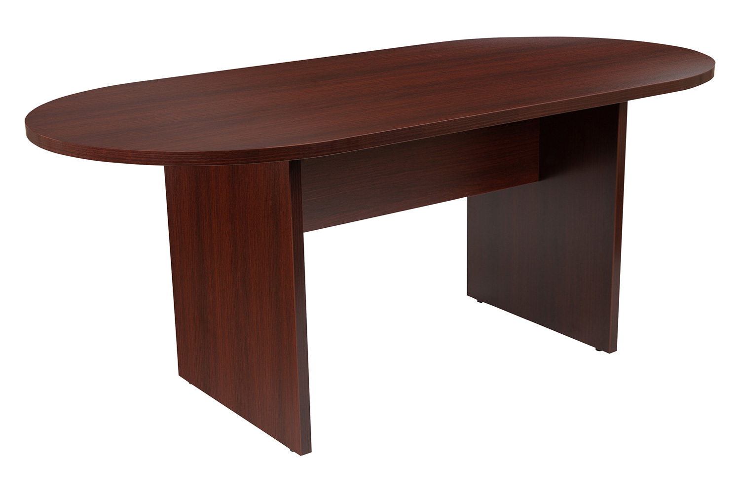 BLNK Lark Oval Conference Table Set with 4 Black and Chrome Executive Chairs - Mahogany