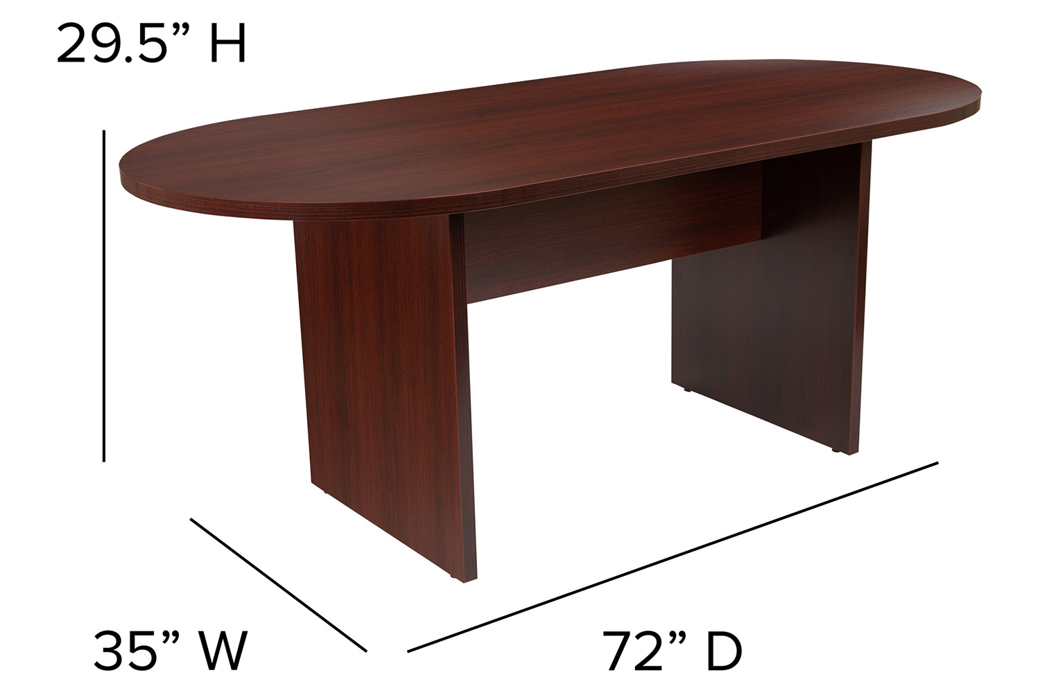 BLNK Lark Oval Conference Table Set with 4 Black LeatherSoft-Padded Task Chairs - Mahogany
