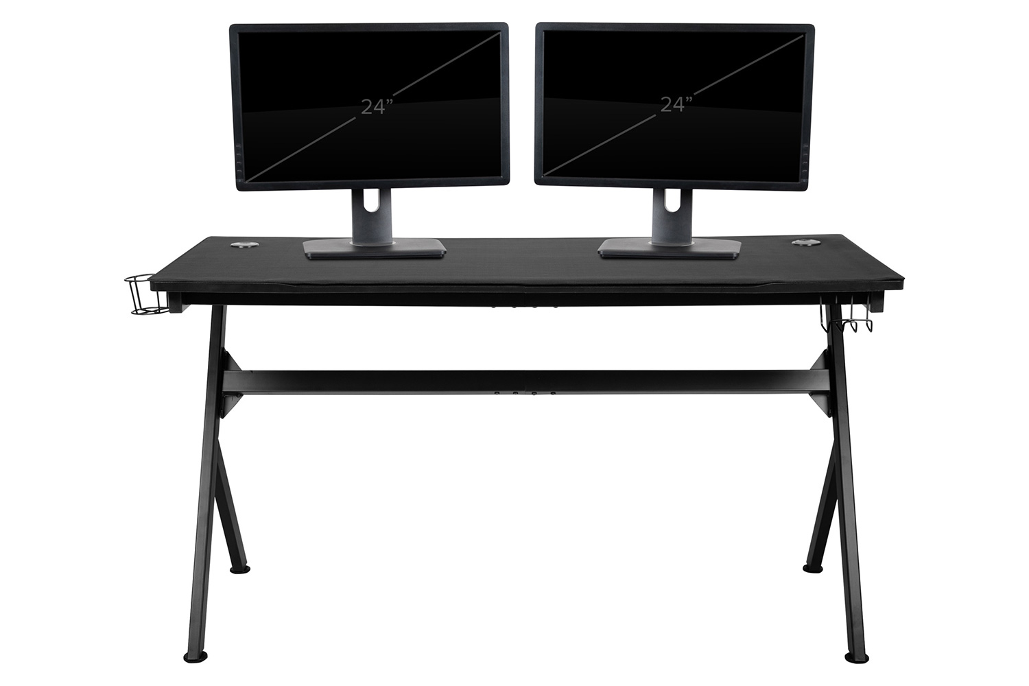 BLNK Optis Gaming Desk and Racing Chair Set with Cup Holder, Headphone Hook, Removable Mouse Pad Top and 2 Wire Management Holes - Blue/Black