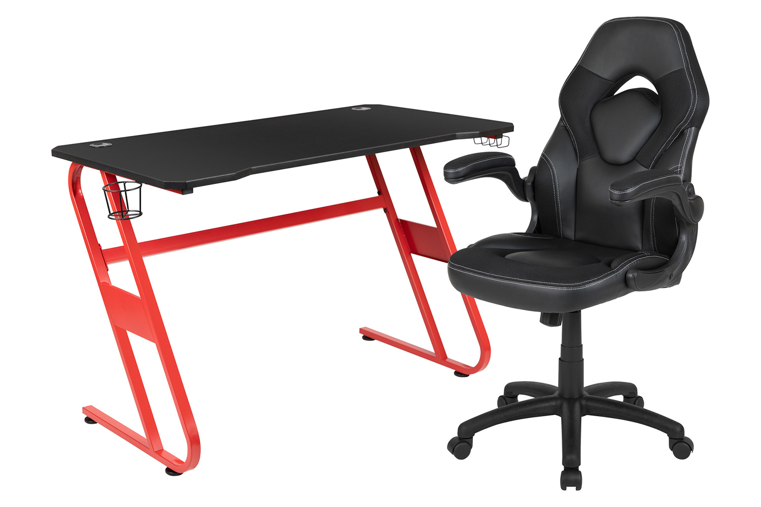 BLNK - Optis Red Gaming Desk and Racing Chair Set with Cup Holder and Headphone Hook