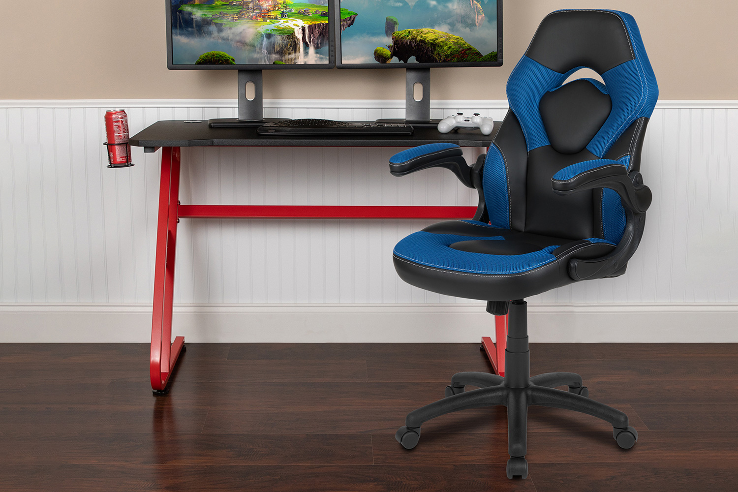 BLNK - Optis Red Gaming Desk and Racing Chair Set with Cup Holder and Headphone Hook