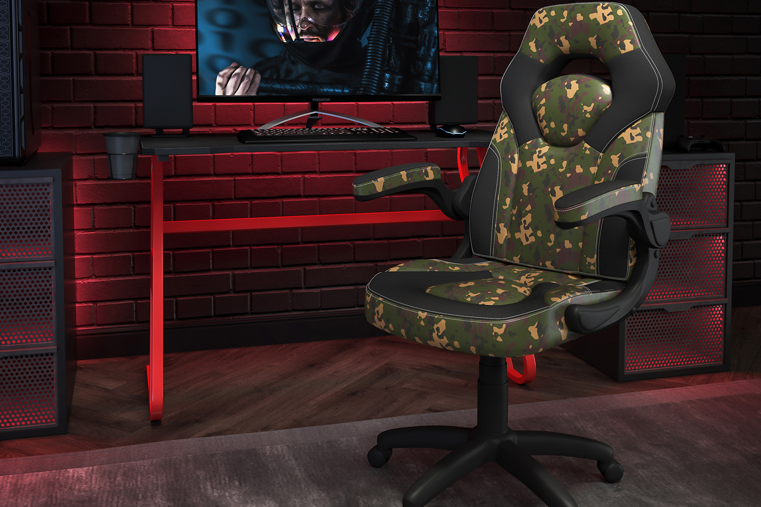 BLNK - Optis Red Gaming Desk and Racing Chair Set with Cup Holder and Headphone Hook
