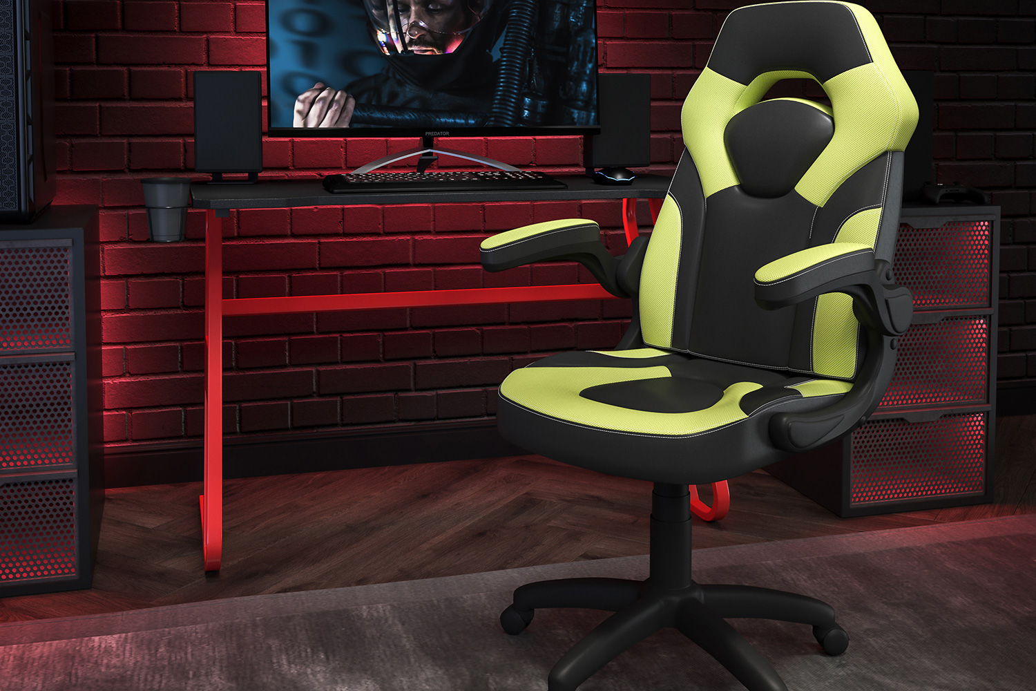 BLNK - Optis Red Gaming Desk and Racing Chair Set with Cup Holder and Headphone Hook