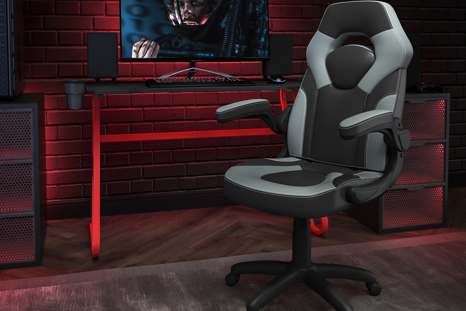 BLNK - Optis Red Gaming Desk and Racing Chair Set with Cup Holder and Headphone Hook