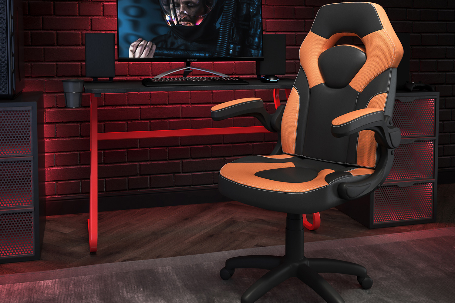 BLNK - Optis Red Gaming Desk and Racing Chair Set with Cup Holder and Headphone Hook