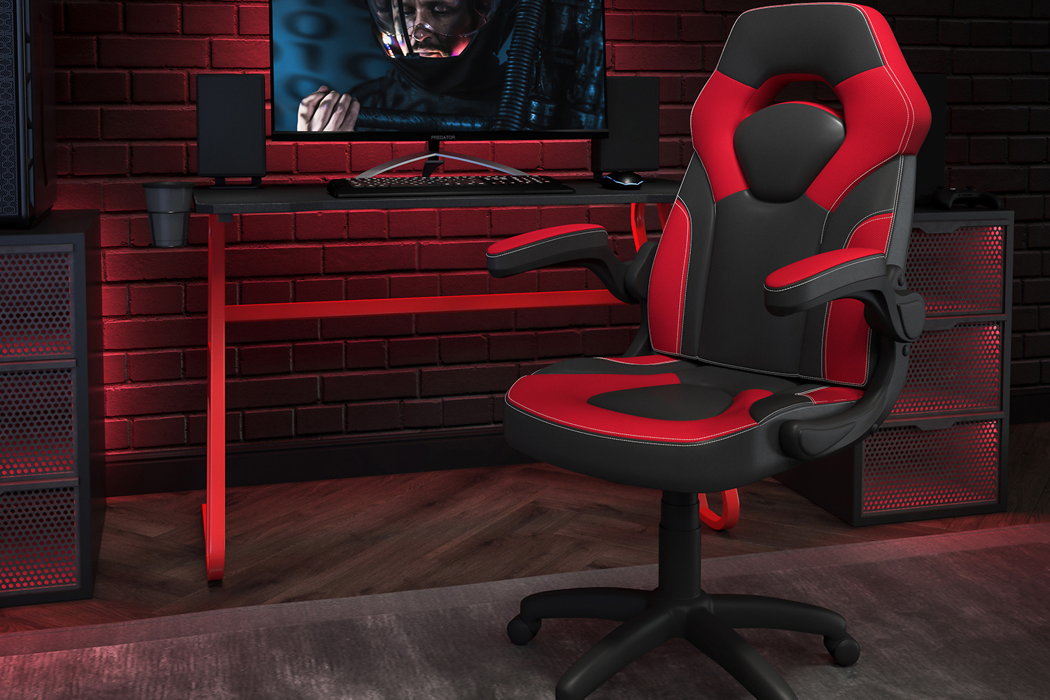 BLNK - Optis Red Gaming Desk and Racing Chair Set with Cup Holder and Headphone Hook