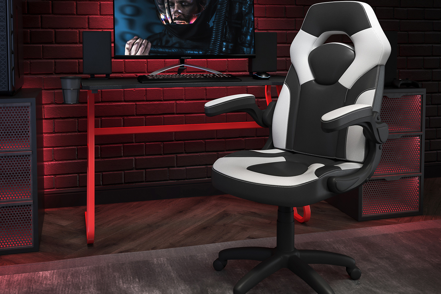 BLNK - Optis Red Gaming Desk and Racing Chair Set with Cup Holder and Headphone Hook