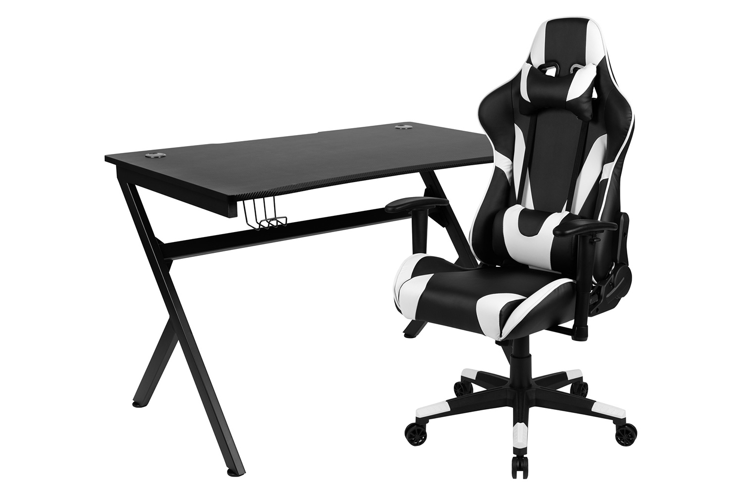 BLNK - Optis Black Gaming Desk and Reclining Gaming Chair Set with Cup Holder, Headphone Hook and 2 Wire Management Holes