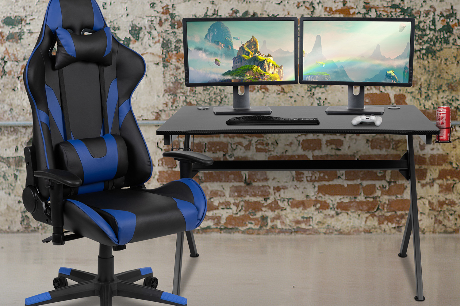 BLNK - Optis Black Gaming Desk and Reclining Gaming Chair Set with Cup Holder, Headphone Hook and 2 Wire Management Holes