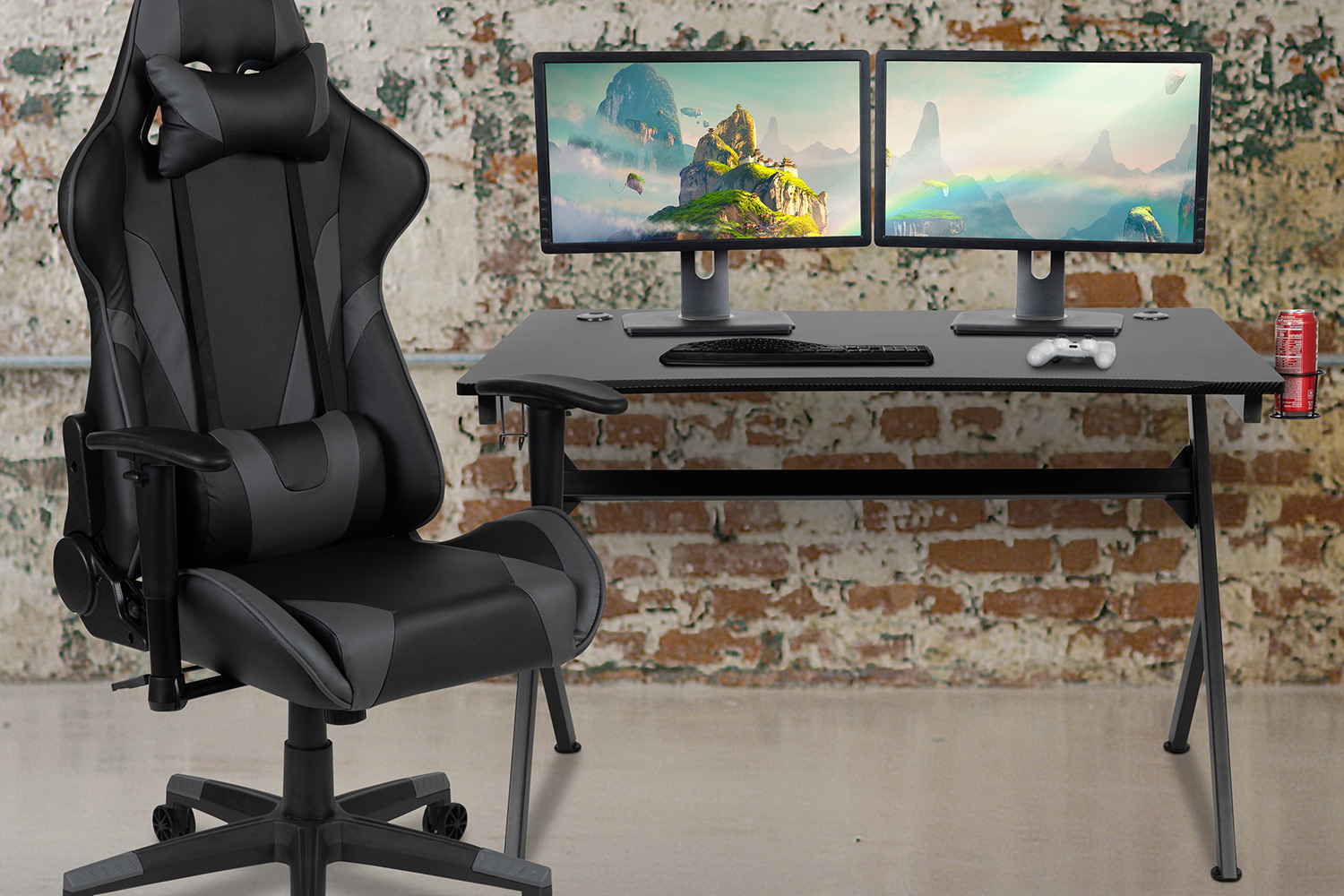 BLNK - Optis Black Gaming Desk and Reclining Gaming Chair Set with Cup Holder, Headphone Hook and 2 Wire Management Holes