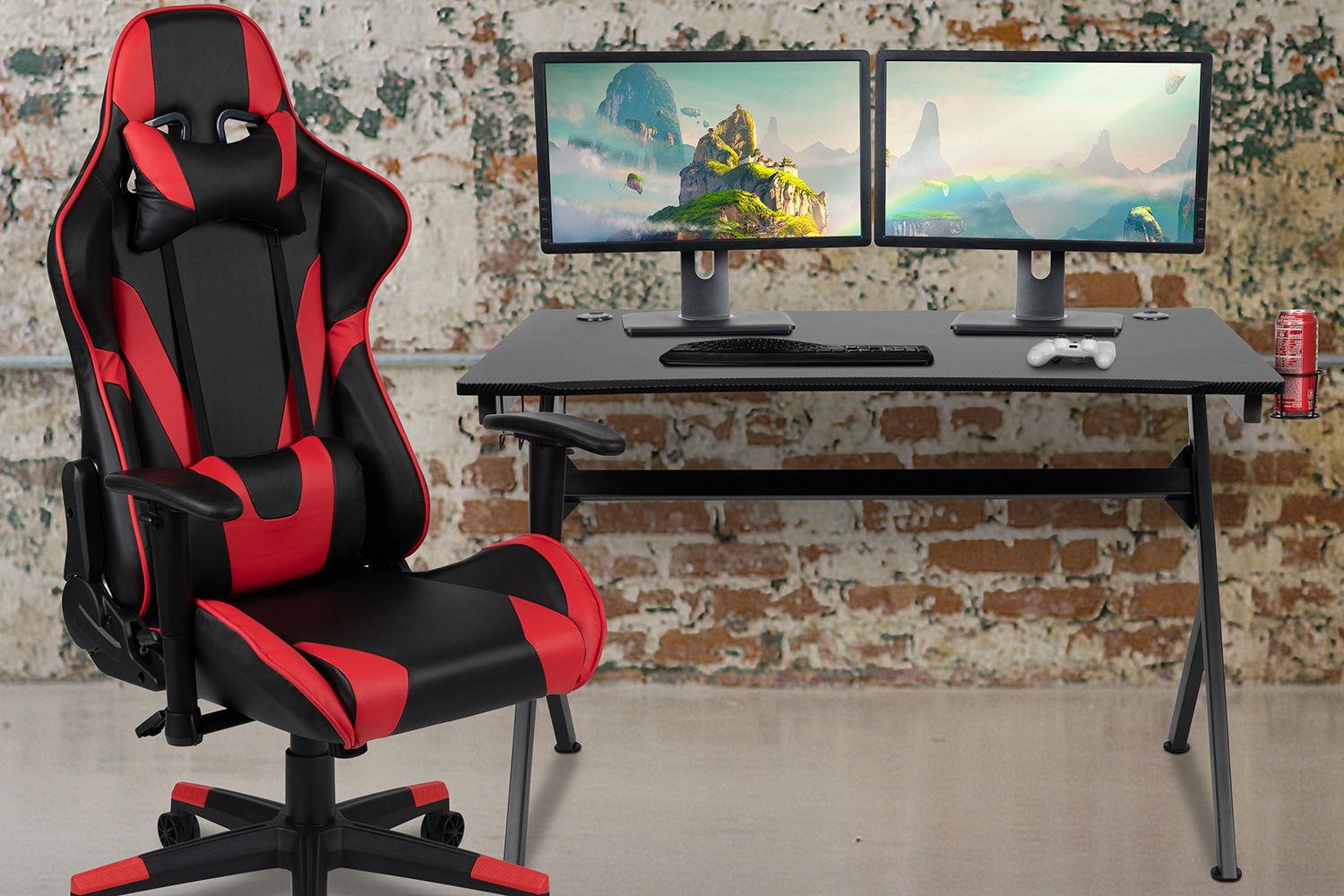 BLNK - Optis Black Gaming Desk and Reclining Gaming Chair Set with Cup Holder, Headphone Hook and 2 Wire Management Holes