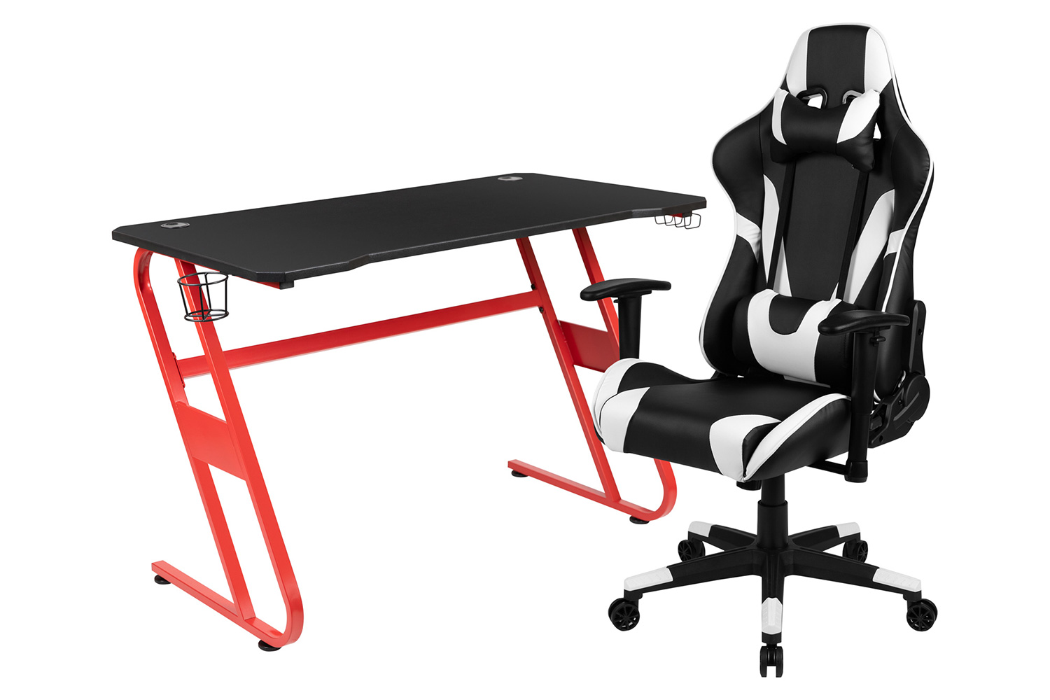 BLNK Optis Red Gaming Desk and Reclining Gaming Chair Set with Cup Holder and Headphone Hook - Black