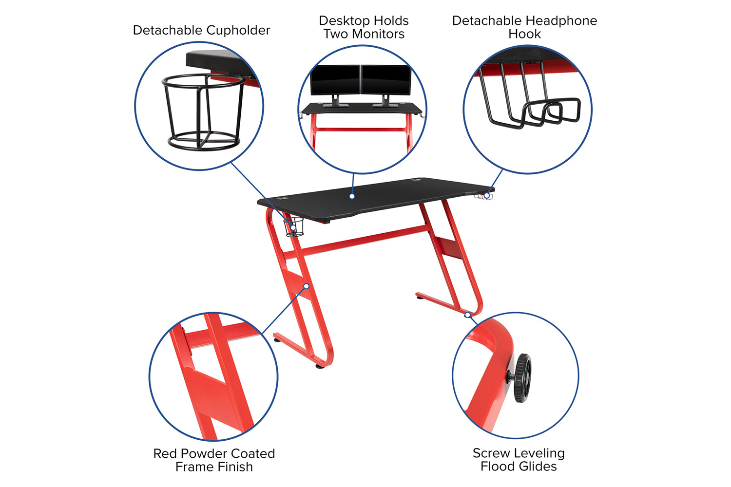 BLNK Optis Red Gaming Desk and Reclining Gaming Chair Set with Cup Holder and Headphone Hook - Black