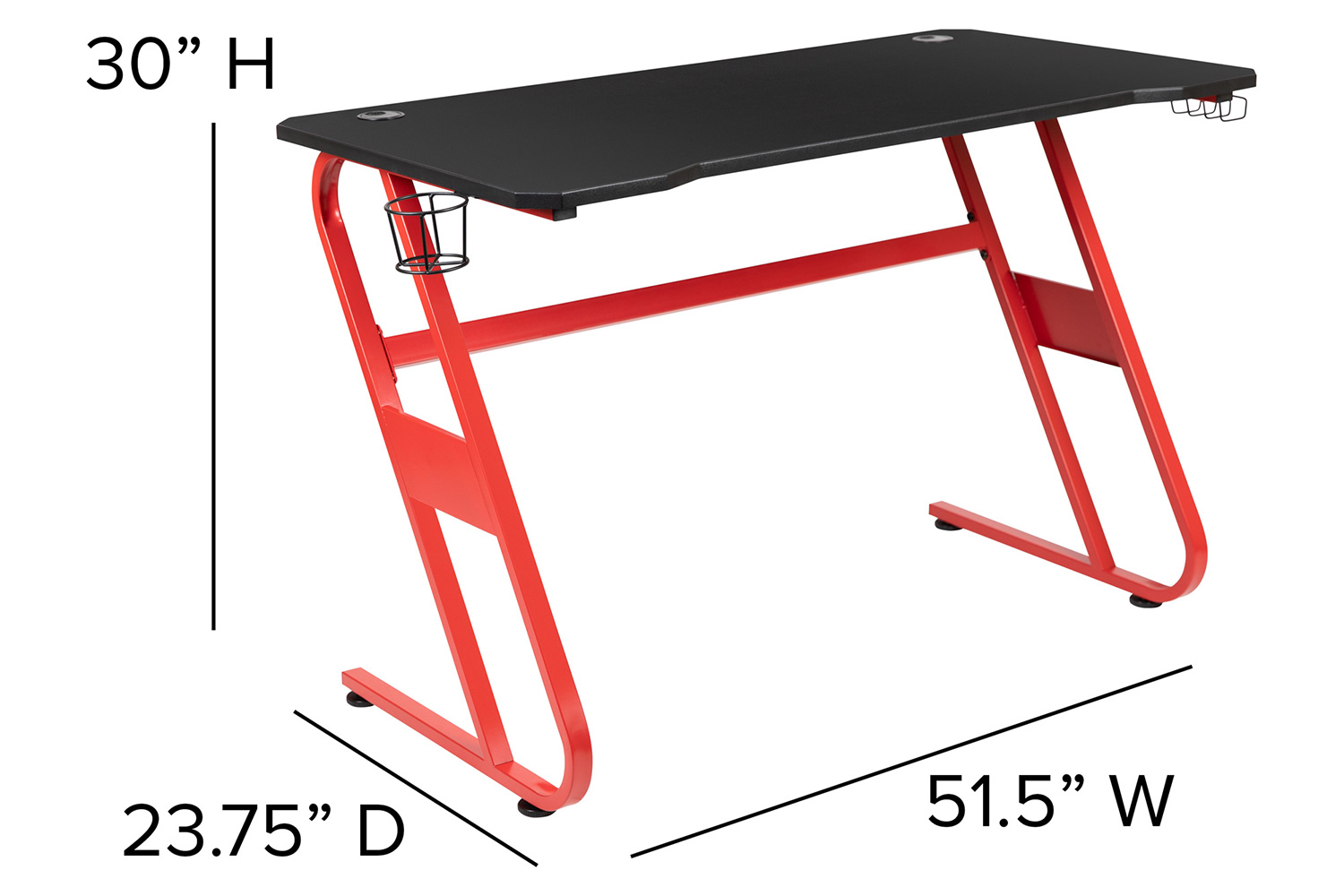 BLNK Optis Red Gaming Desk and Reclining Gaming Chair Set with Cup Holder and Headphone Hook - Black