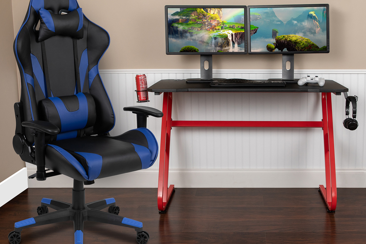 BLNK - Optis Red Gaming Desk and Reclining Gaming Chair Set with Cup Holder and Headphone Hook