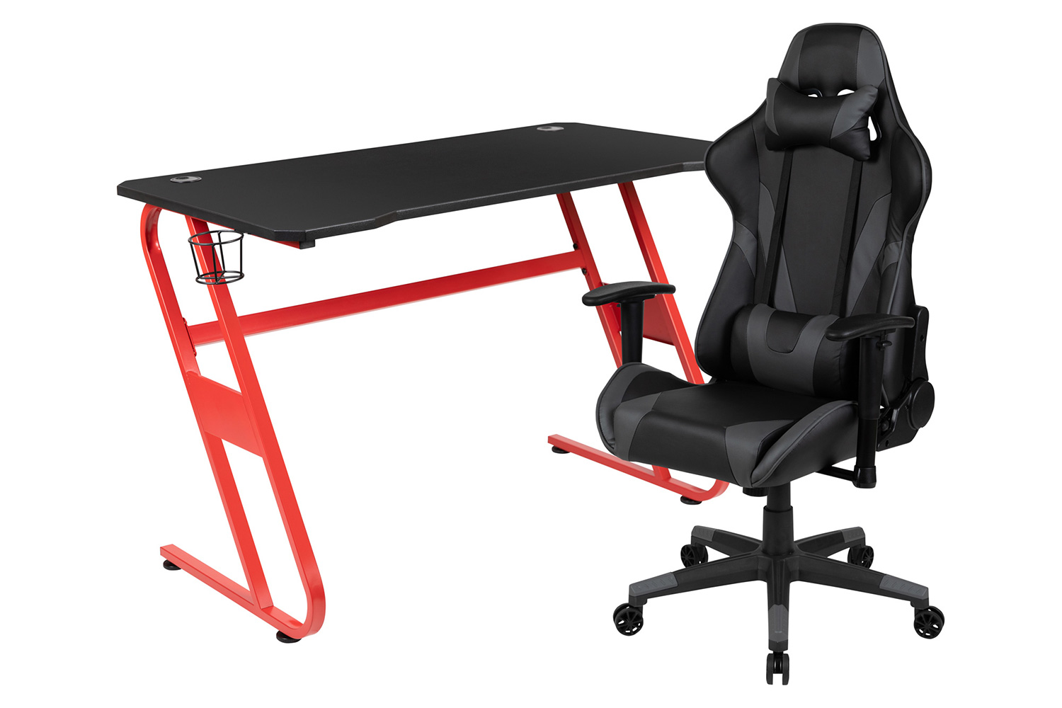 BLNK - Optis Red Gaming Desk and Reclining Gaming Chair Set with Cup Holder and Headphone Hook