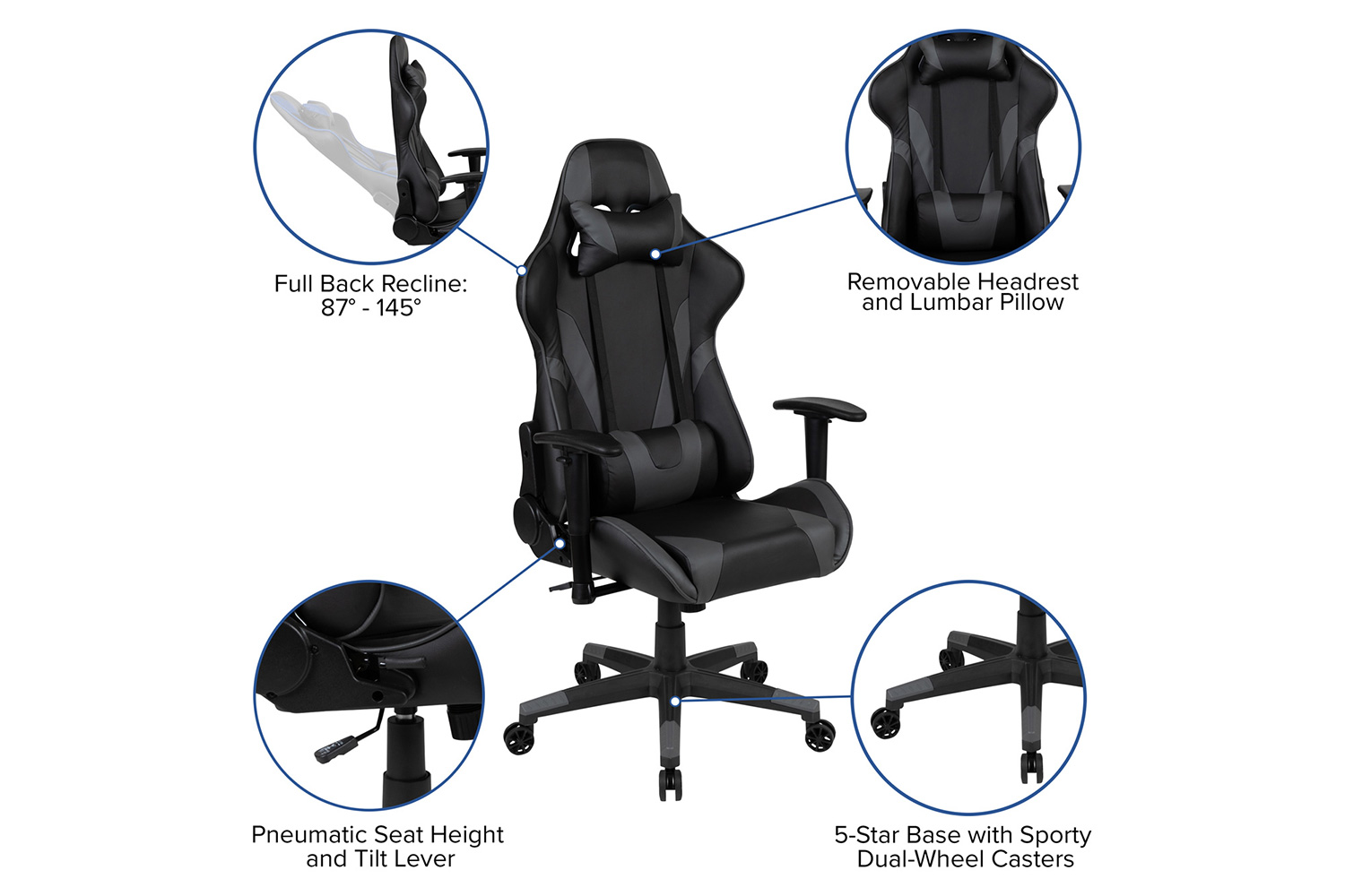 BLNK Optis Red Gaming Desk and Reclining Gaming Chair Set with Cup Holder and Headphone Hook - Gray
