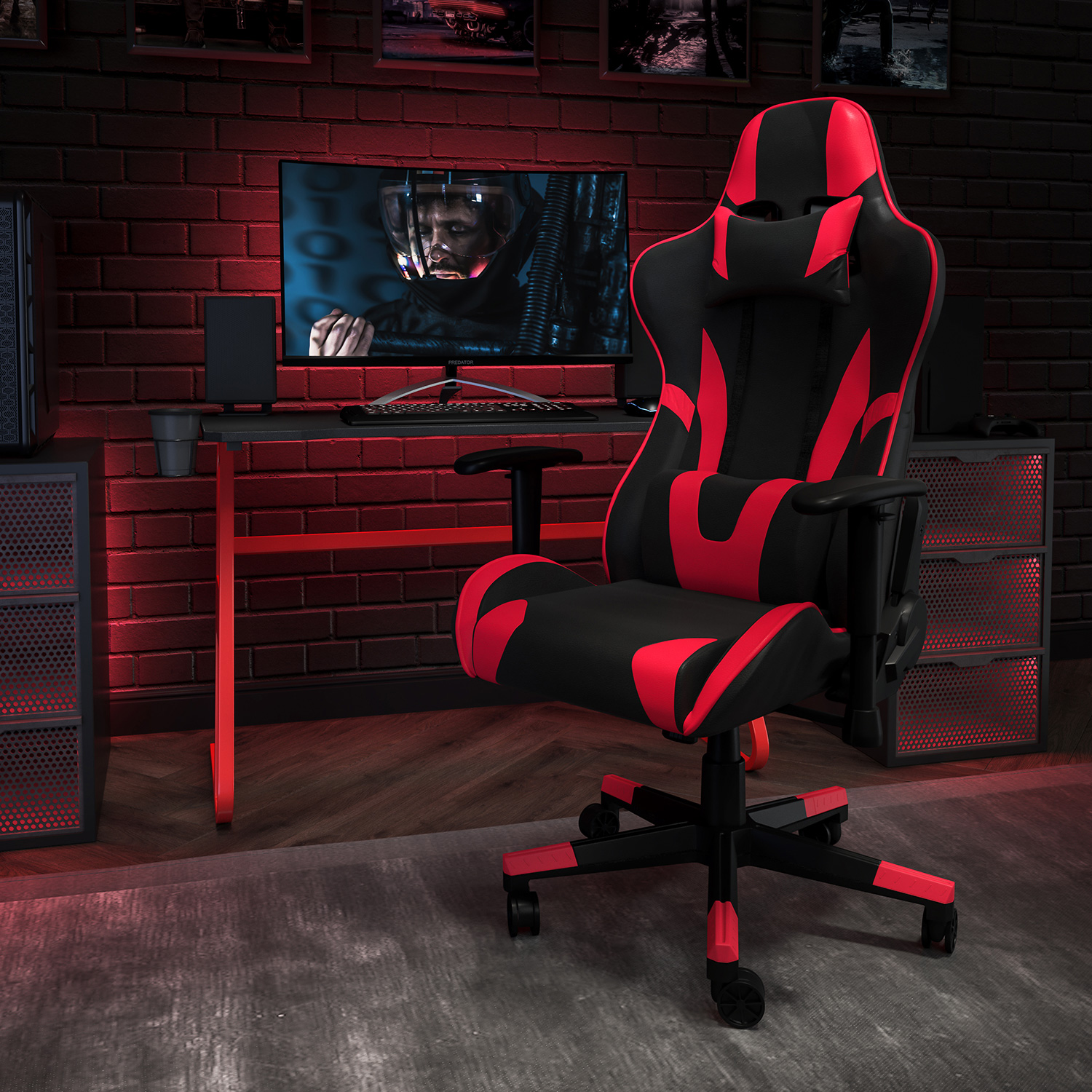 BLNK - Optis Red Gaming Desk and Reclining Gaming Chair Set with Cup Holder and Headphone Hook
