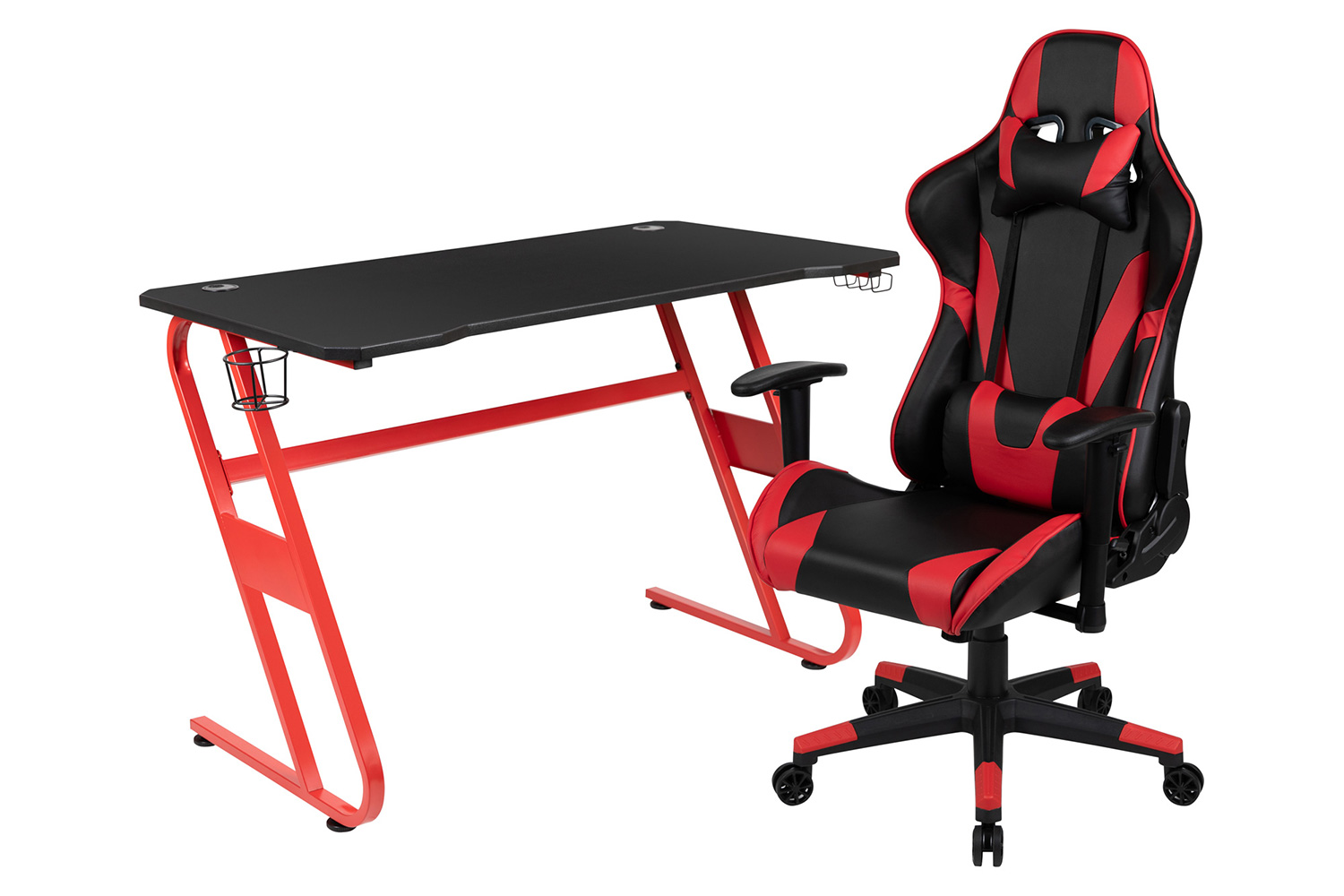 BLNK Optis Red Gaming Desk and Reclining Gaming Chair Set with Cup Holder and Headphone Hook - Red/Black