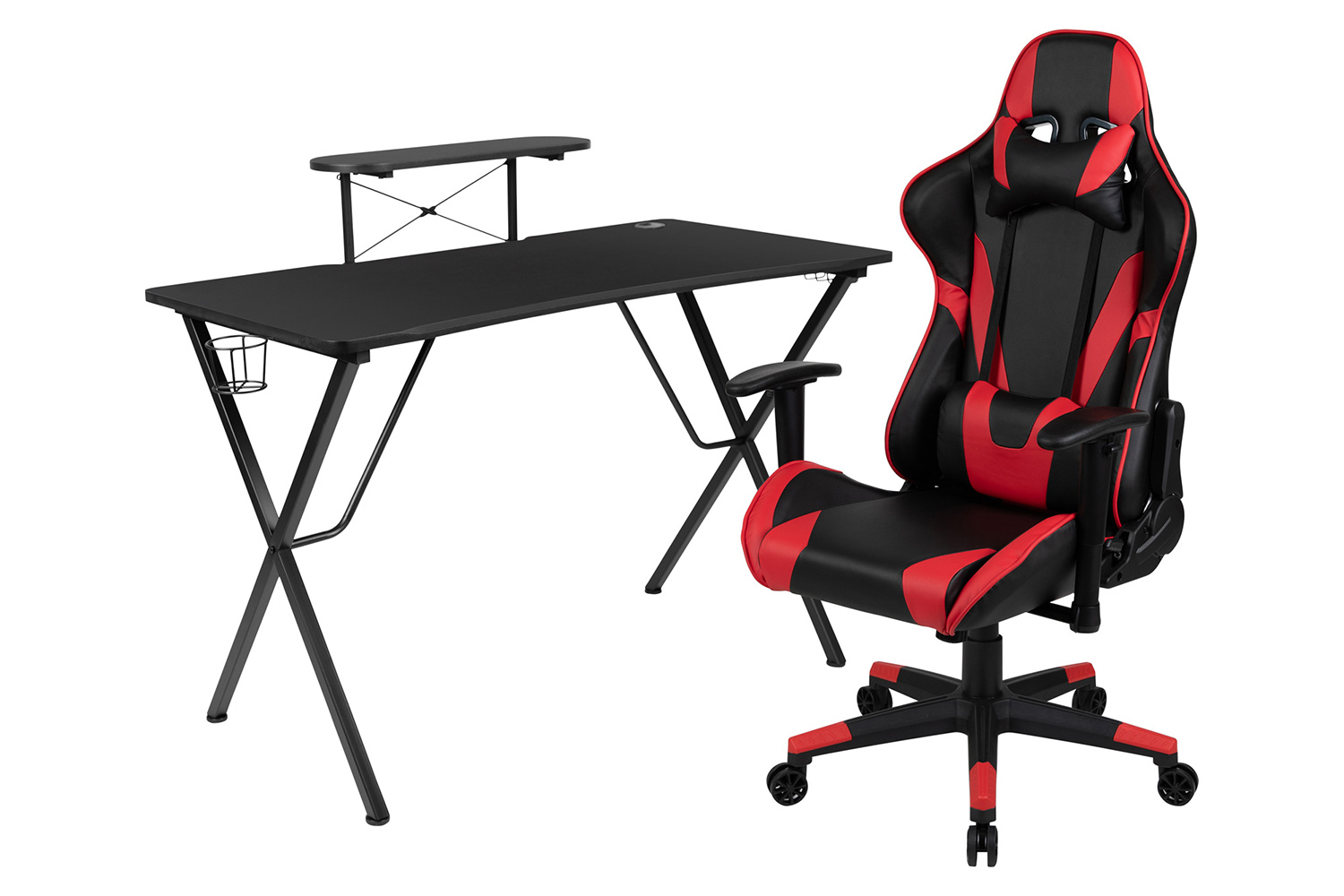 BLNK Optis Black Gaming Desk and Reclining Gaming Chair Set with Cup Holder, Headphone Hook and Monitor/Smartphone Stand - Red