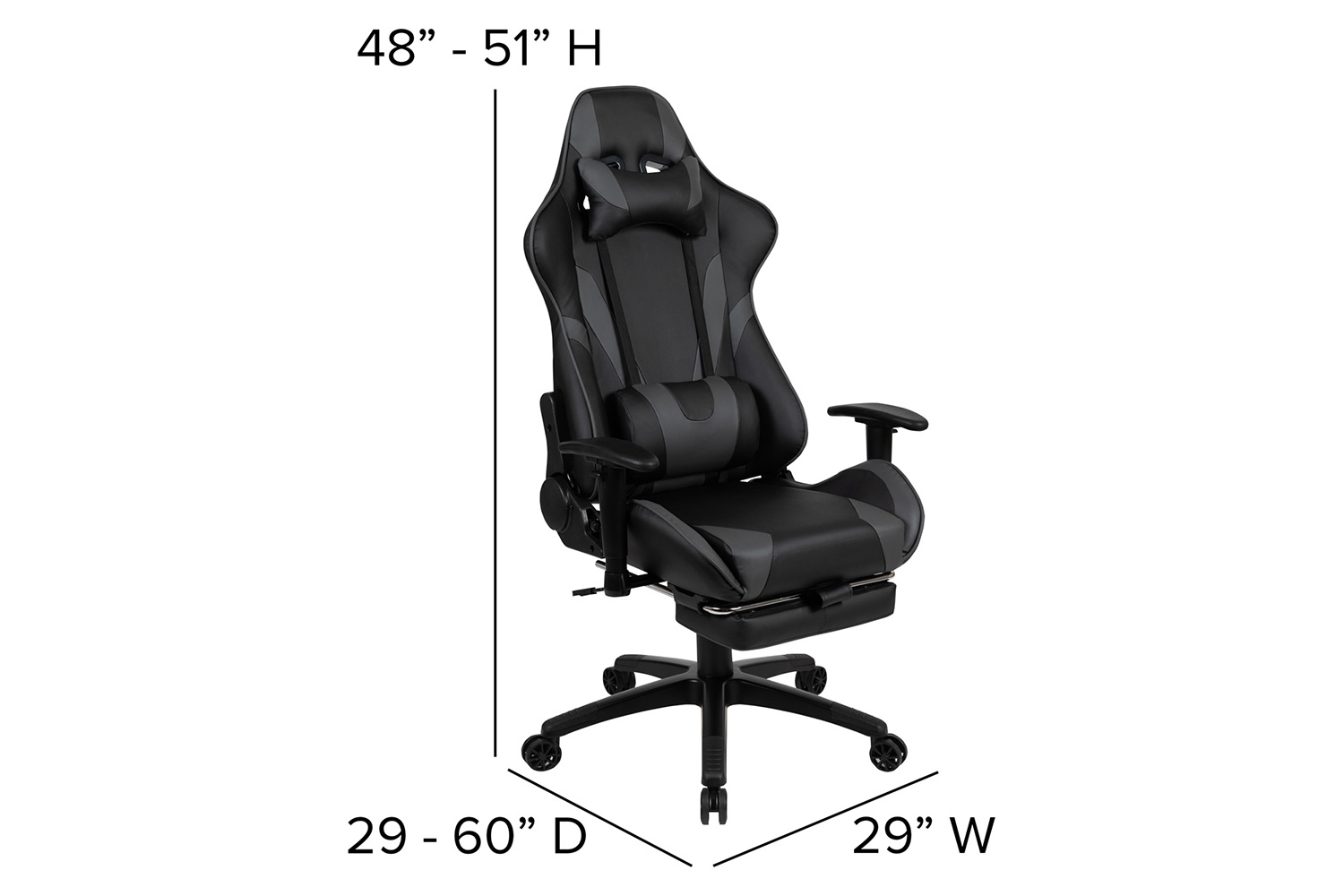 BLNK Optis Black Gaming Desk and Footrest Reclining Gaming Chair Set with Cup Holder, Headphone Hook and 2 Wire Management Holes - Gray