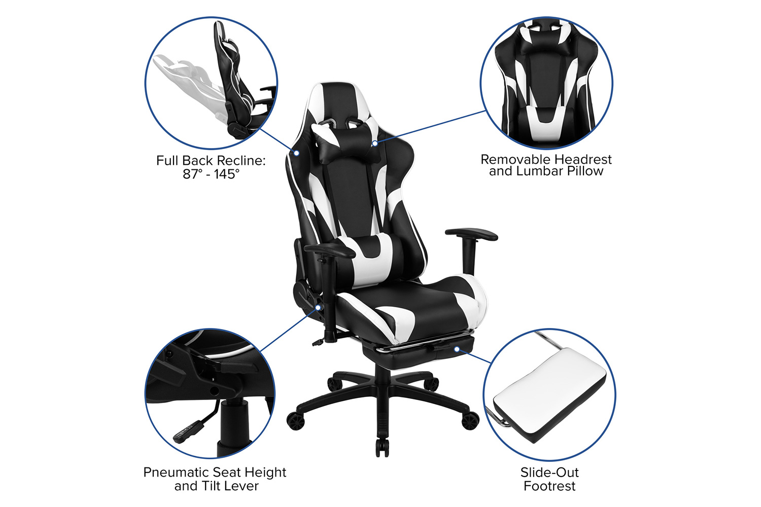 BLNK Optis Red Gaming Desk and Footrest Reclining Gaming Chair Set with Cup Holder and Headphone Hook - Black