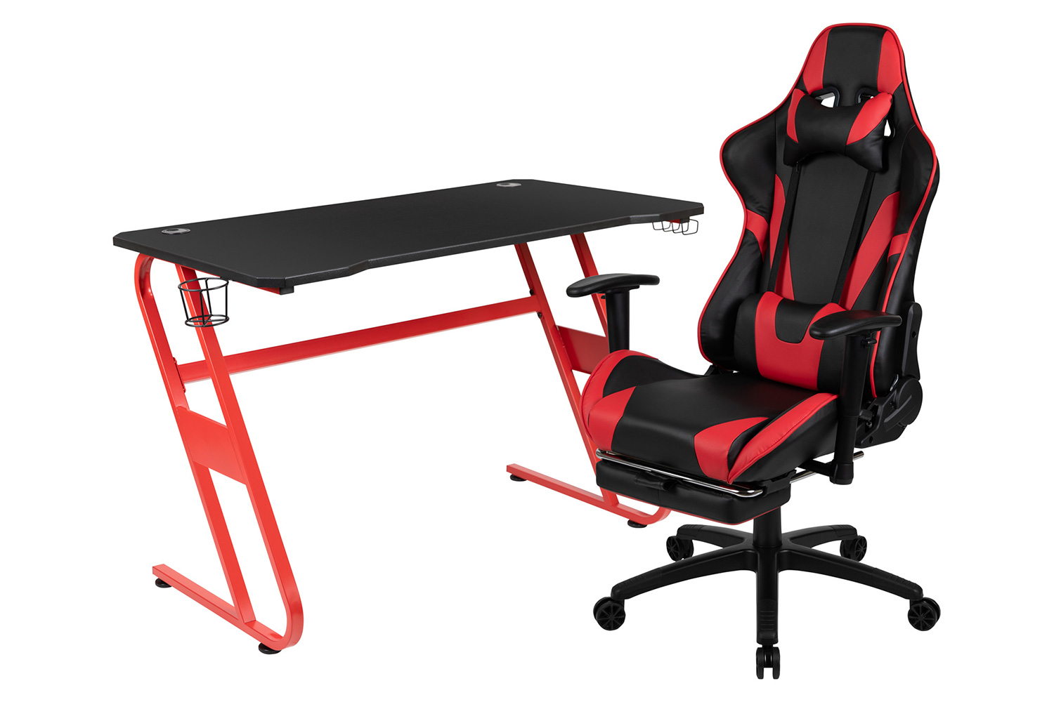 BLNK - Optis Red Gaming Desk and Footrest Reclining Gaming Chair Set with Cup Holder and Headphone Hook