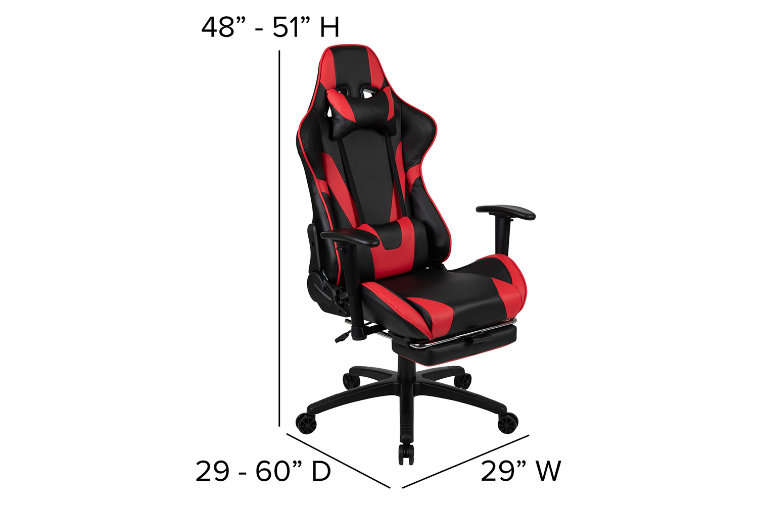 BLNK Optis Red Gaming Desk and Footrest Reclining Gaming Chair Set with Cup Holder and Headphone Hook - Red/Black