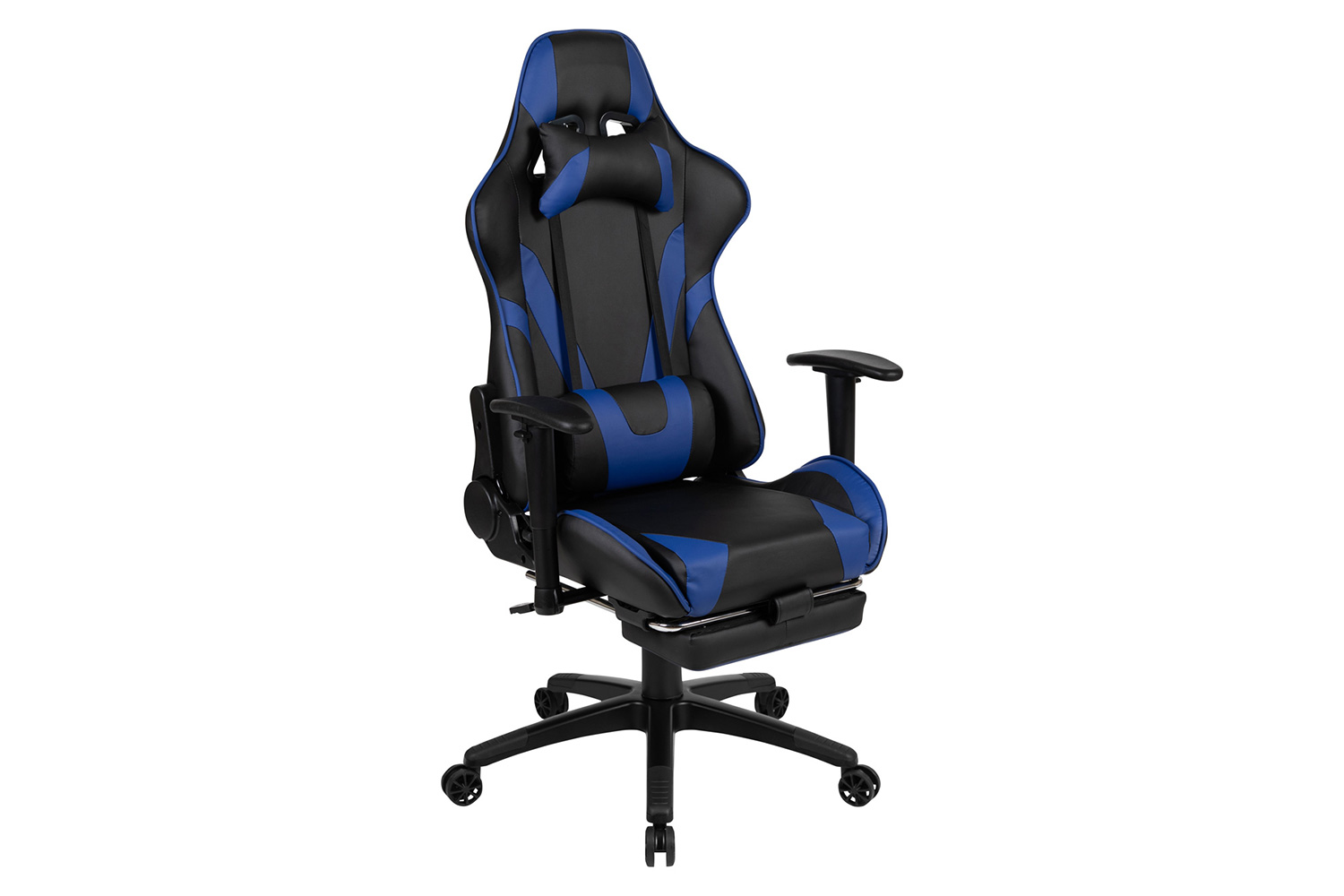 BLNK Optis Black Gaming Desk and Footrest Reclining Gaming Chair Set with Cup Holder, Headphone Hook and Monitor/Smartphone Stand - Blue
