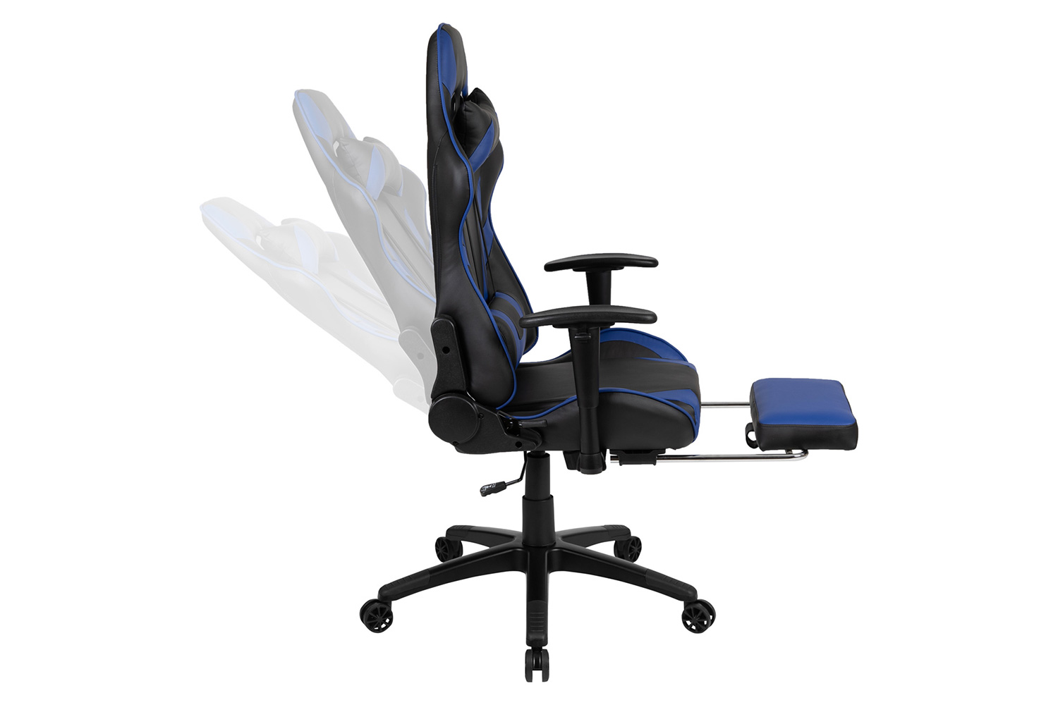 BLNK Optis Black Gaming Desk and Footrest Reclining Gaming Chair Set with Cup Holder, Headphone Hook and Monitor/Smartphone Stand - Blue