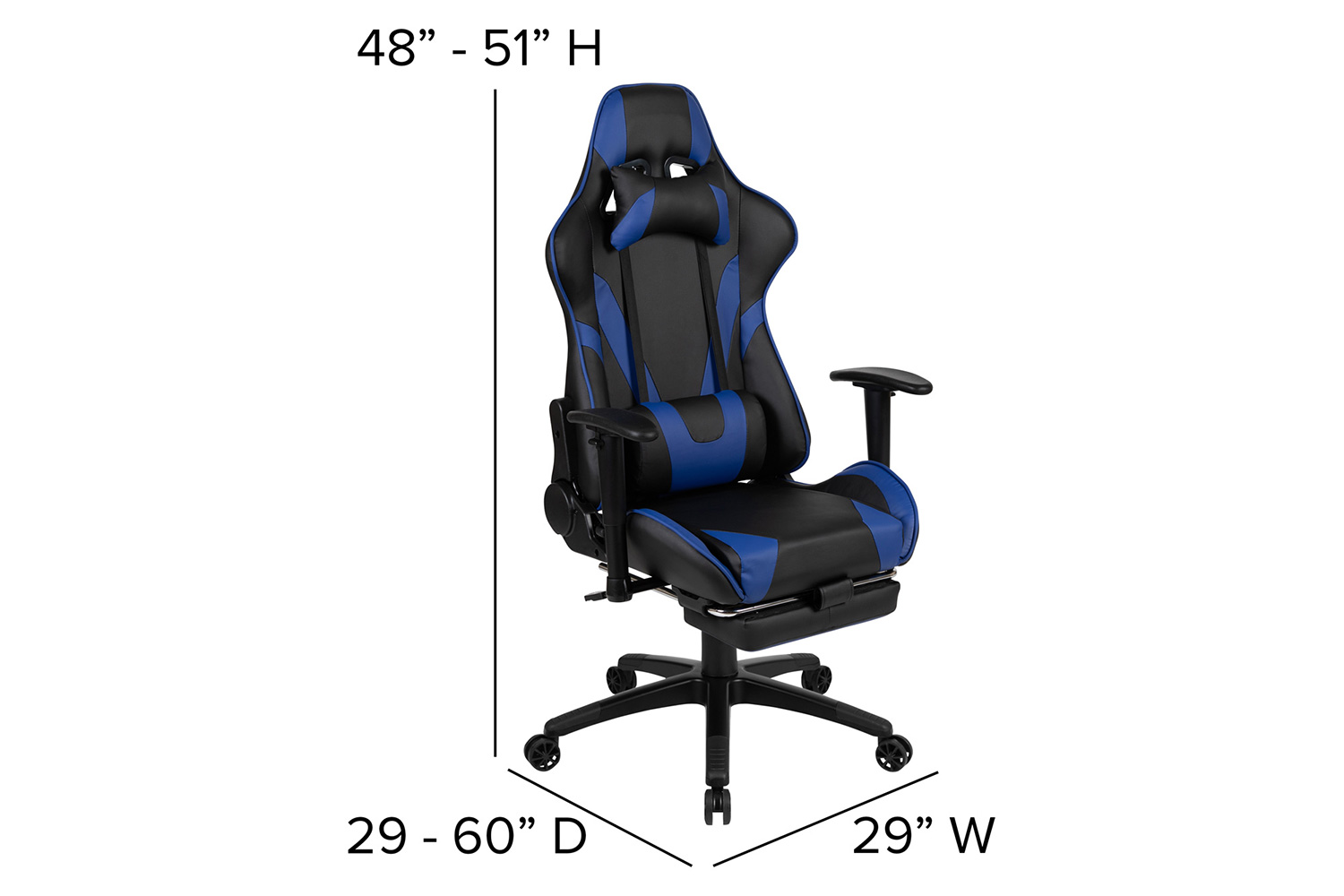 BLNK Optis Black Gaming Desk and Footrest Reclining Gaming Chair Set with Cup Holder, Headphone Hook and Monitor/Smartphone Stand - Blue