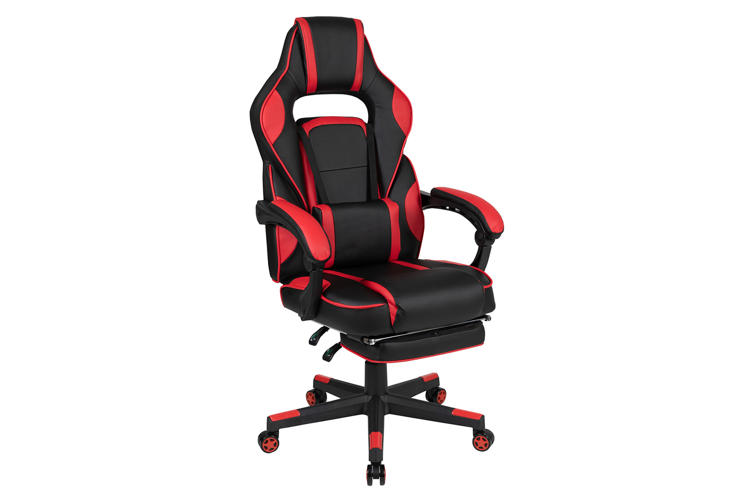 BLNK Optis Black Gaming Desk with Cup Holder/Headphone Hook/Monitor Stand and Reclining Back/Arms Gaming Chair with Footrest - Red