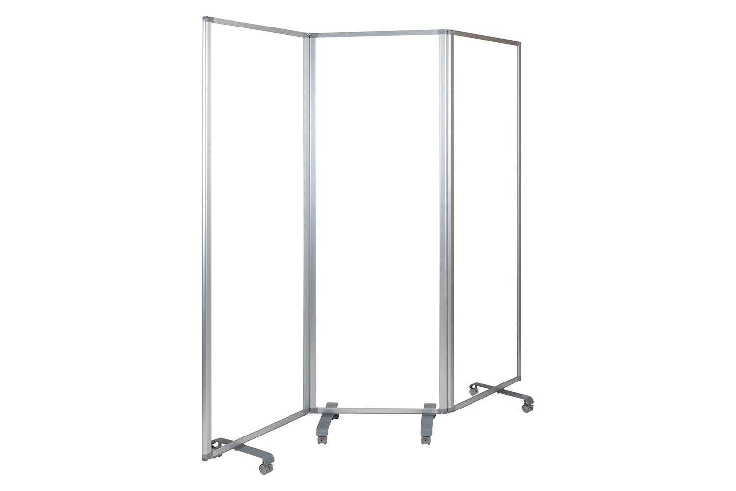 BLNK Raisley 3 Sections Transparent Acrylic Mobile Partition with Lockable Casters - 72"H x 24"L