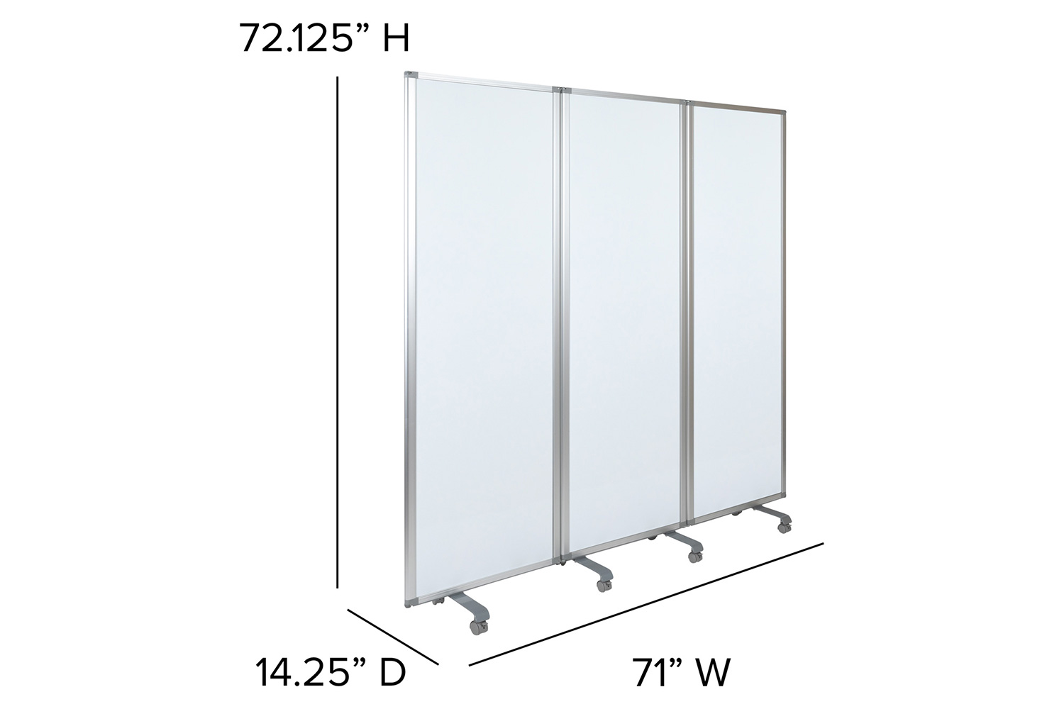 BLNK - Raisley 3 Sections Mobile Magnetic Whiteboard Partition with Lockable Casters