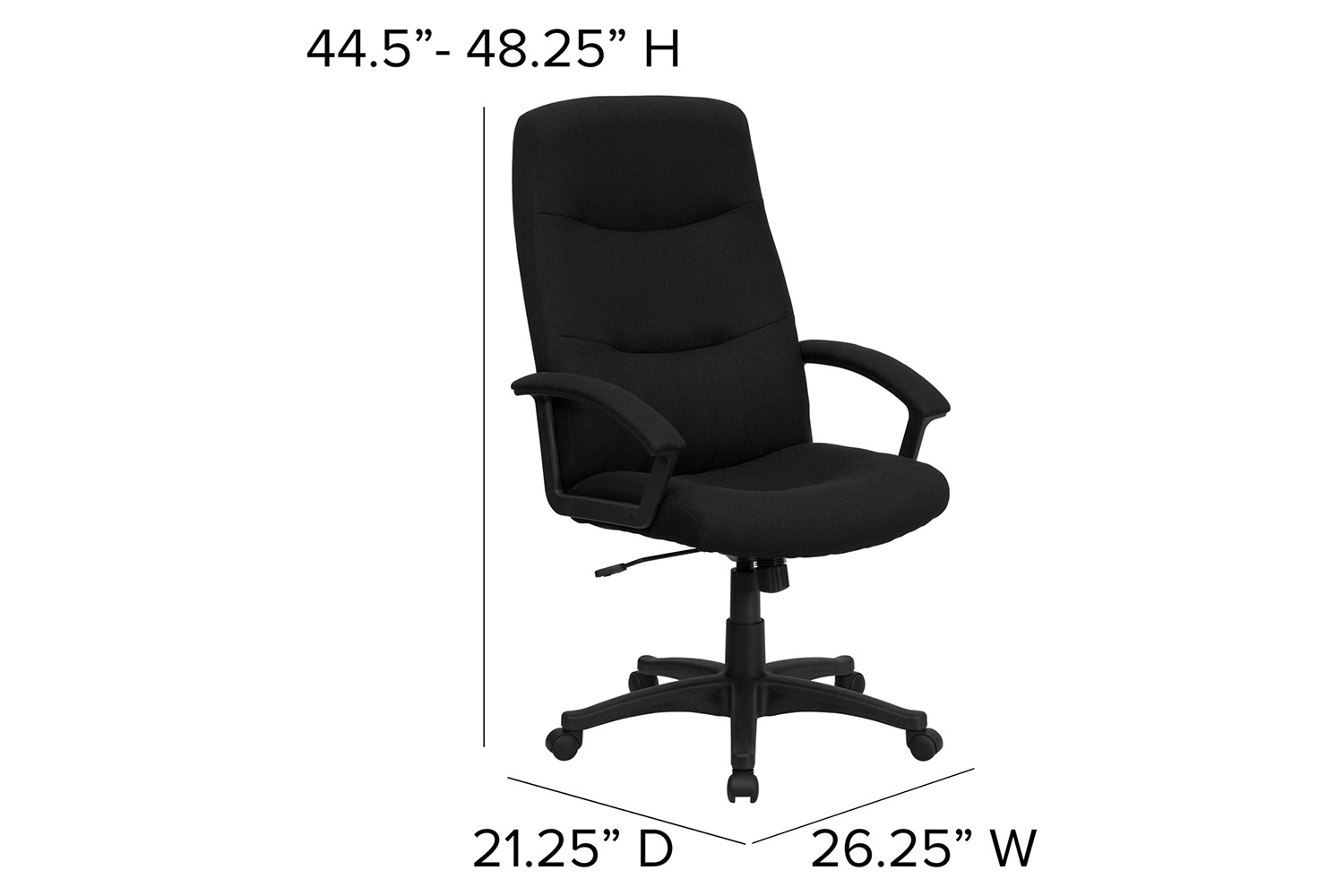 BLNK Rochelle Fabric High-Back Executive Swivel Office Chair with Two Line Horizontal Stitch Back and Arms - Black