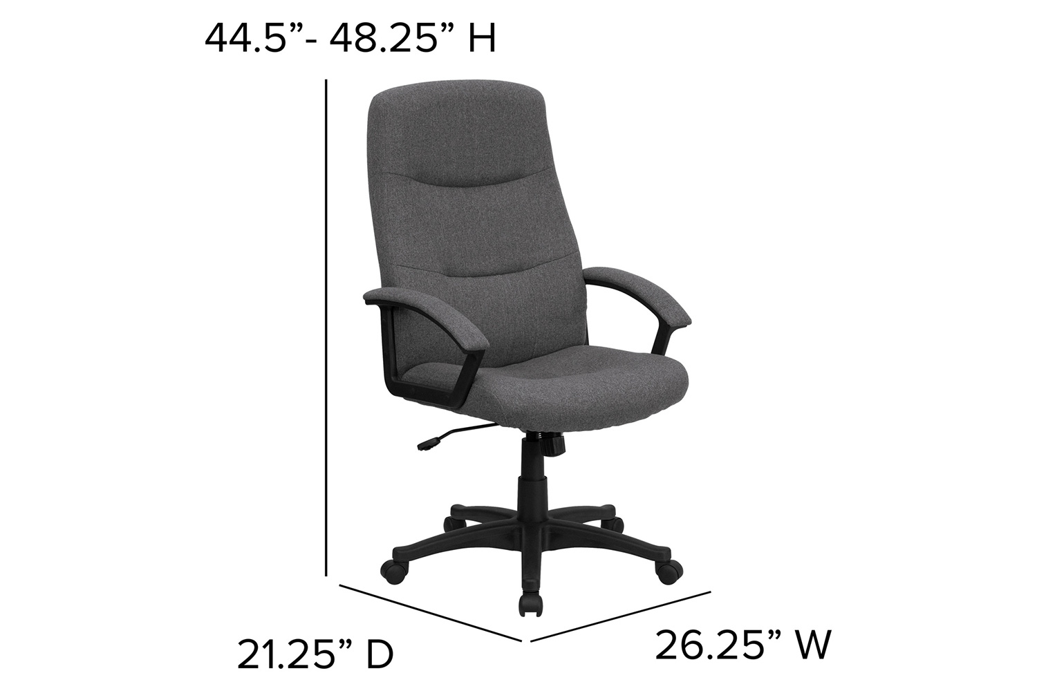 BLNK Rochelle Fabric High-Back Executive Swivel Office Chair with Two Line Horizontal Stitch Back and Arms - Gray