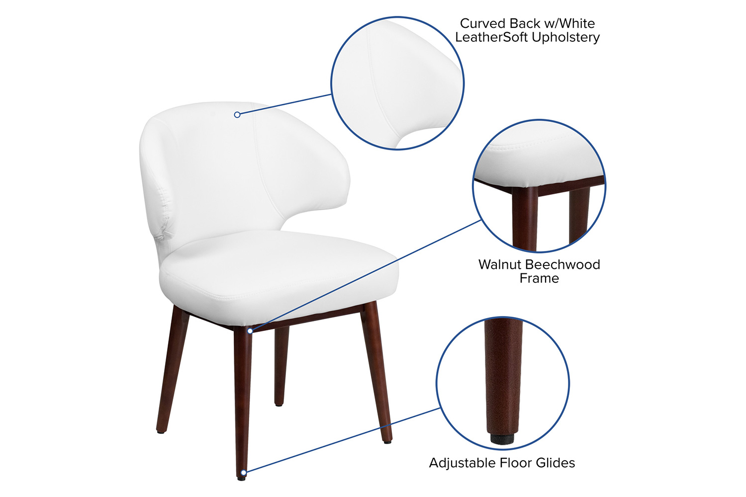 BLNK Comfort Back Series LeatherSoft Side Reception Chair with Walnut Legs - White