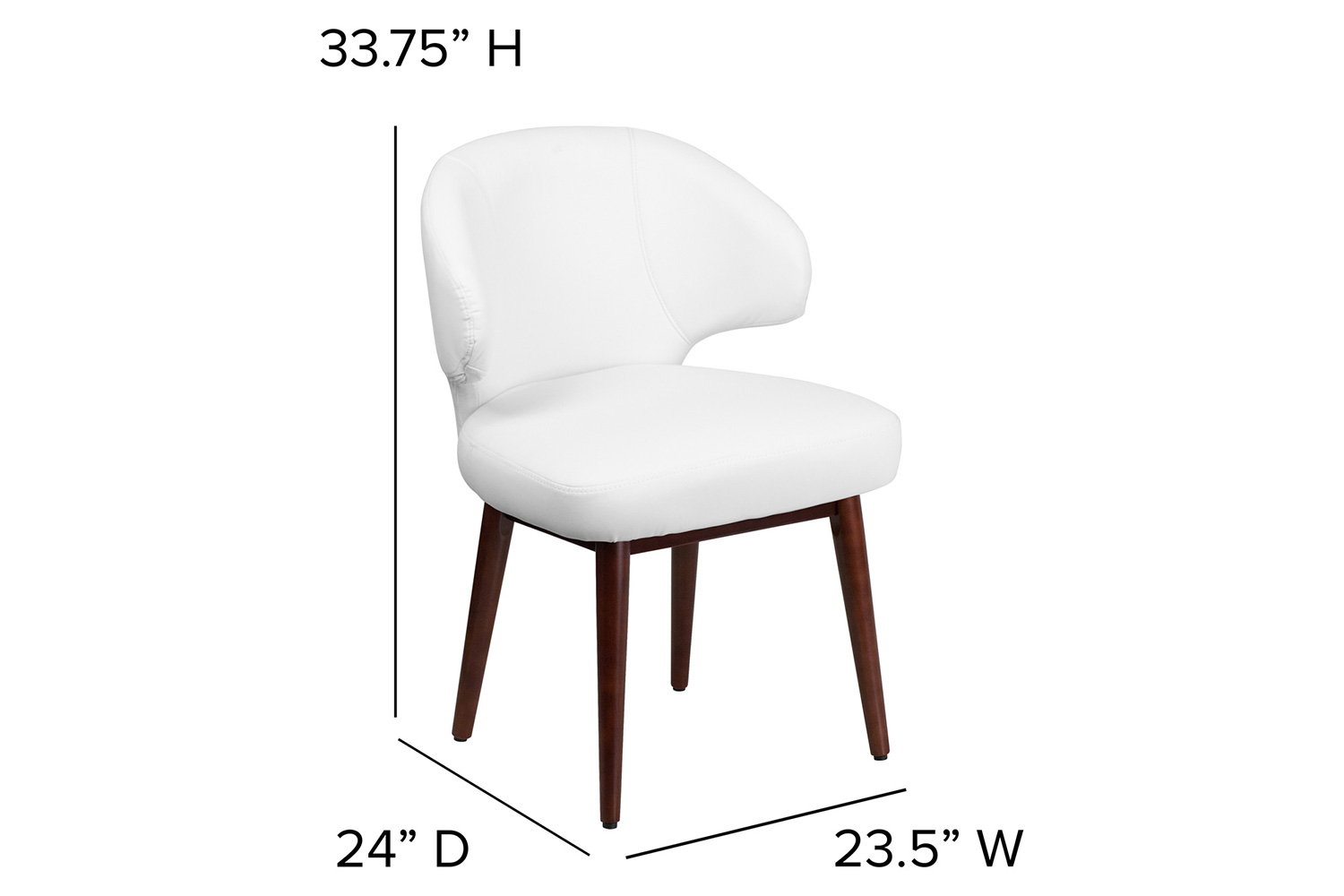 BLNK Comfort Back Series LeatherSoft Side Reception Chair with Walnut Legs - White