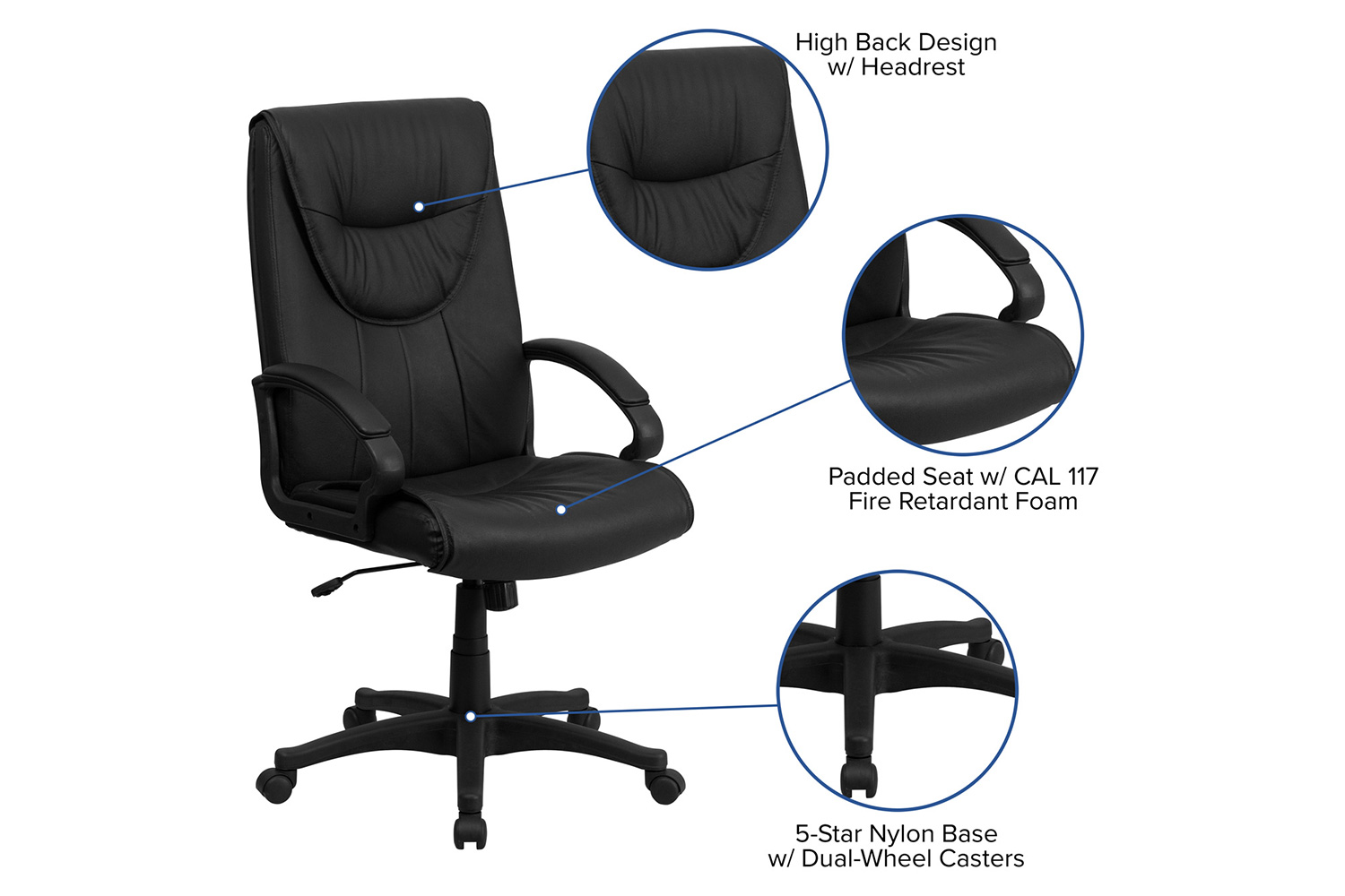 BLNK - Hansel Leather High-Back Executive Swivel Office Chair with Arms