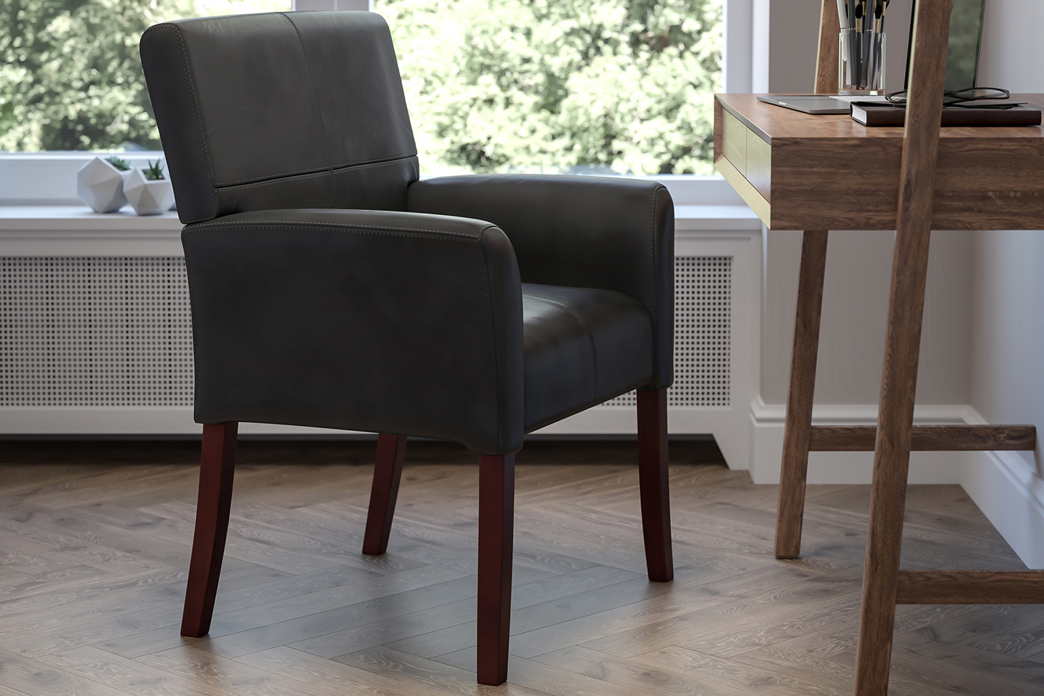BLNK - Taylor LeatherSoft Executive Side Reception Chair with Mahogany Legs