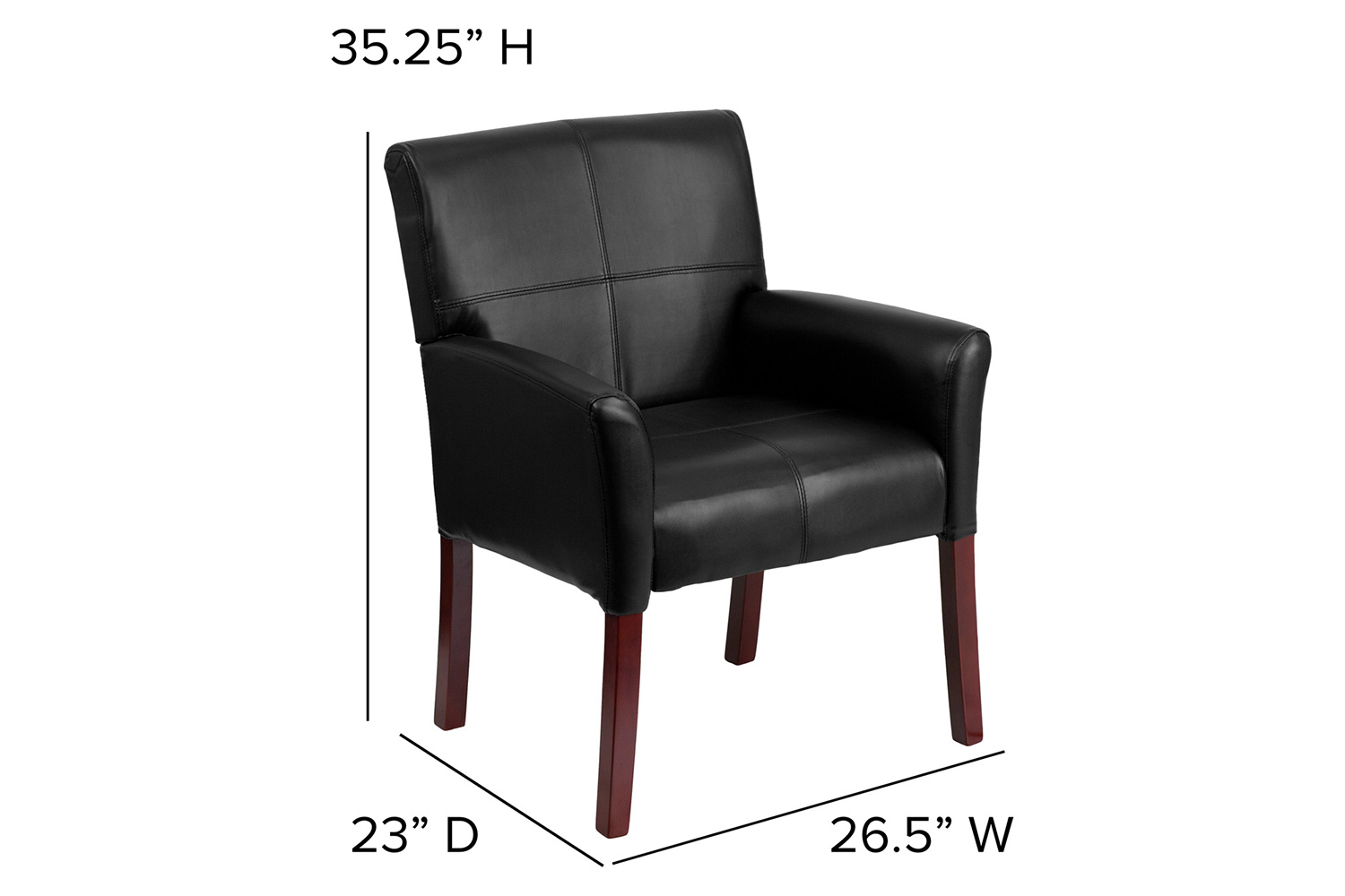 BLNK Taylor LeatherSoft Executive Side Reception Chair with Mahogany Legs - Black
