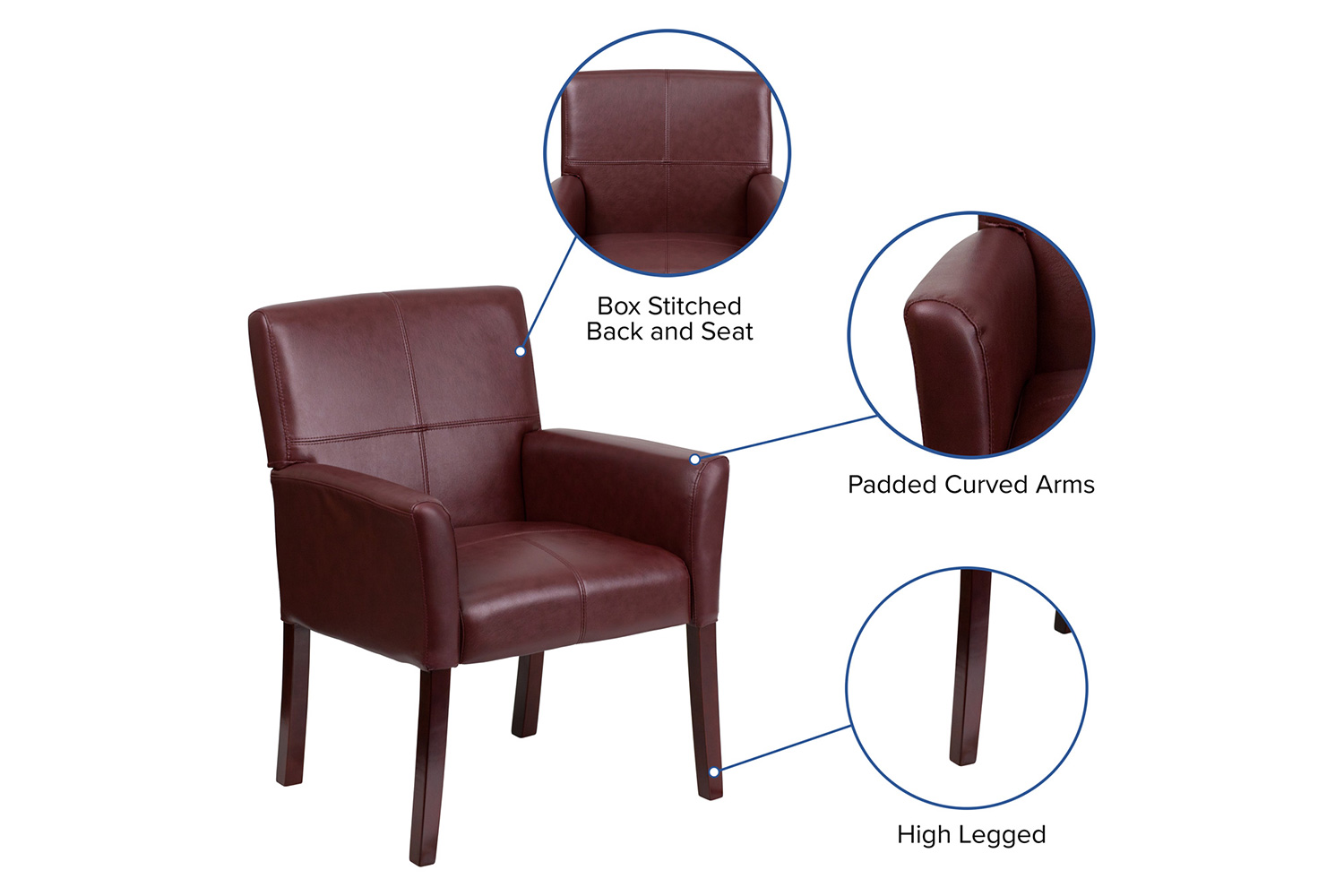 BLNK Taylor LeatherSoft Executive Side Reception Chair with Mahogany Legs - Burgundy