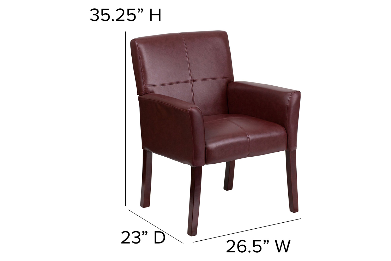 BLNK Taylor LeatherSoft Executive Side Reception Chair with Mahogany Legs - Burgundy