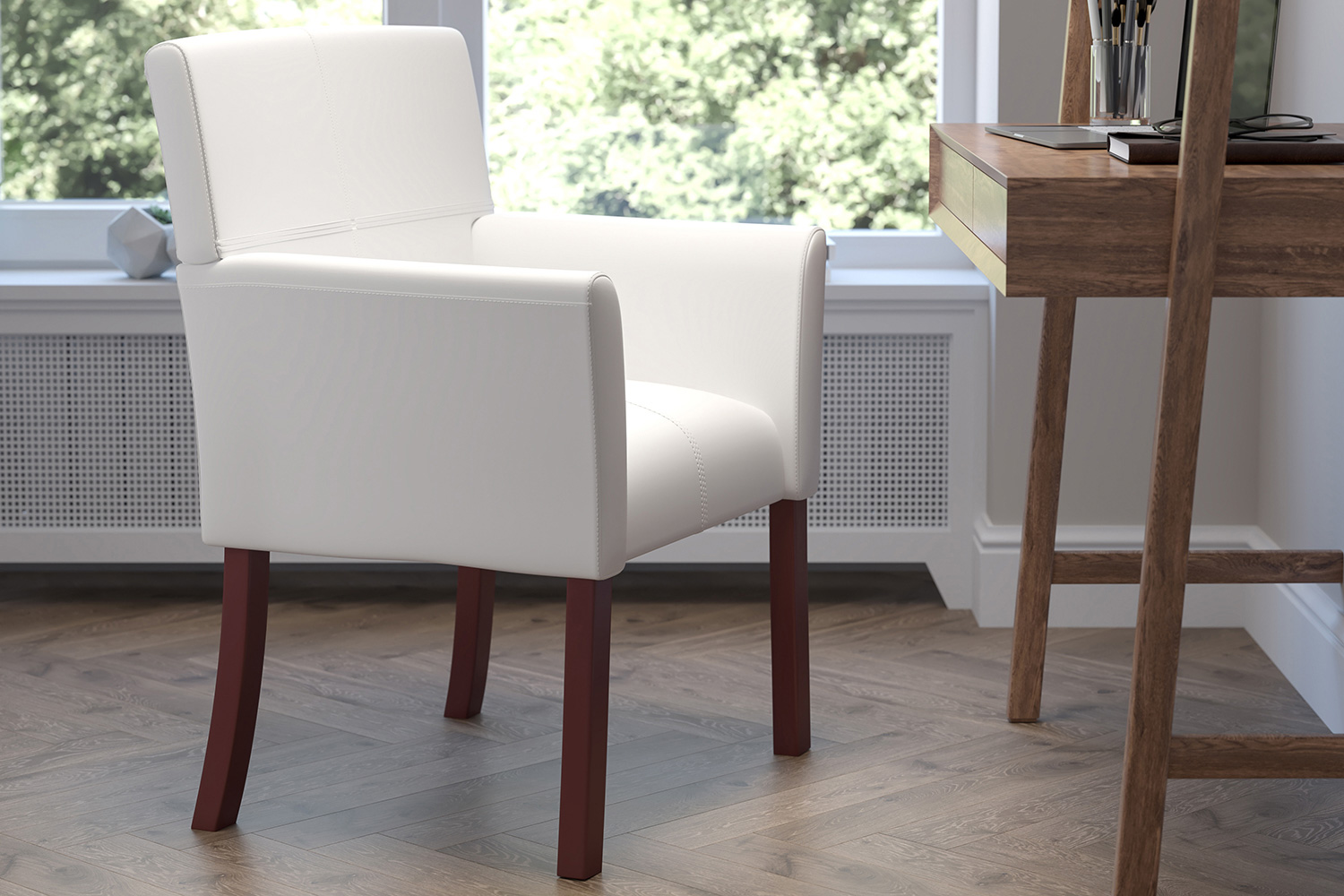 BLNK - Taylor LeatherSoft Executive Side Reception Chair with Mahogany Legs
